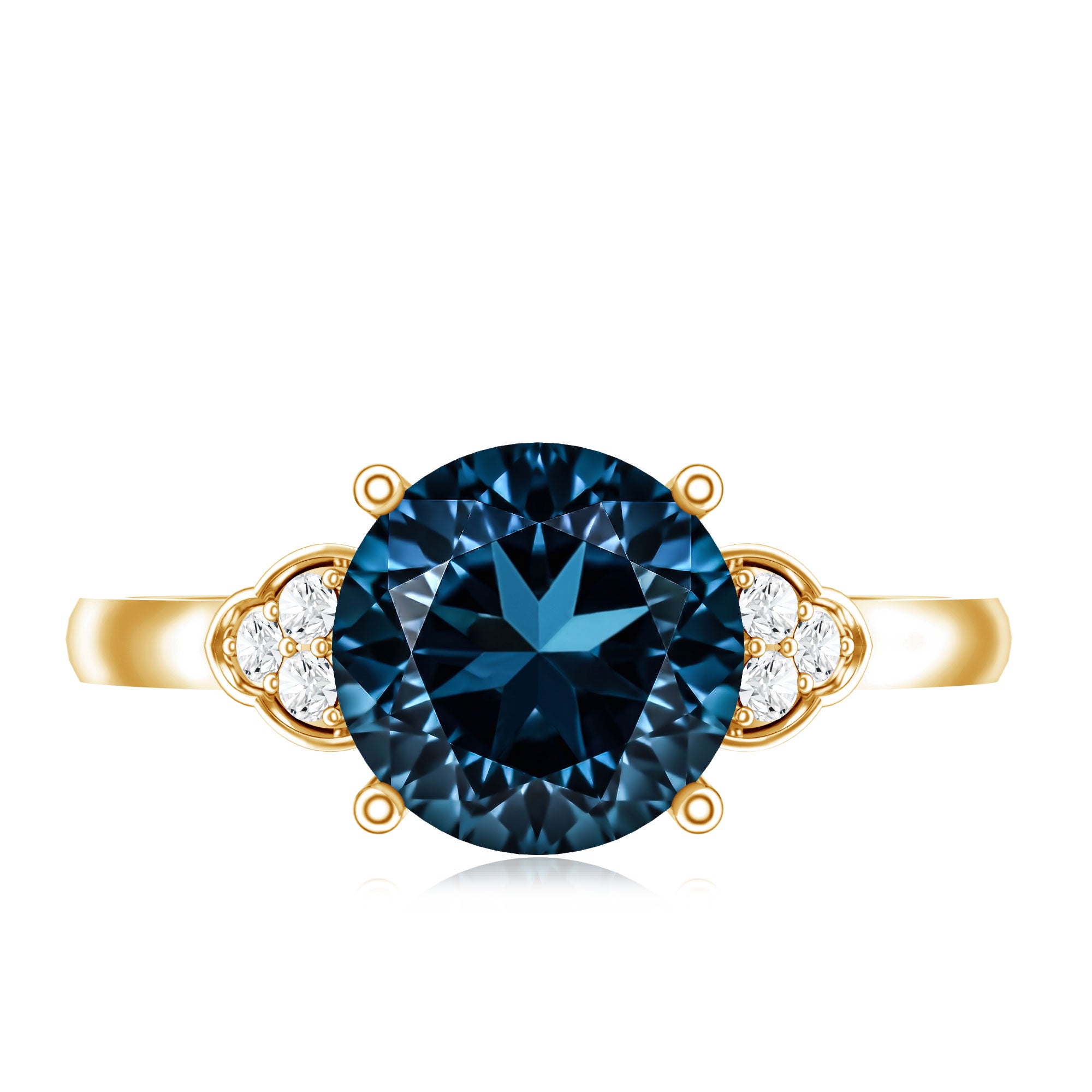 1.3 Carat London Blue Topaz Solitaire Engagement Ring with Diamond Trio AAA - Rosec Jewels