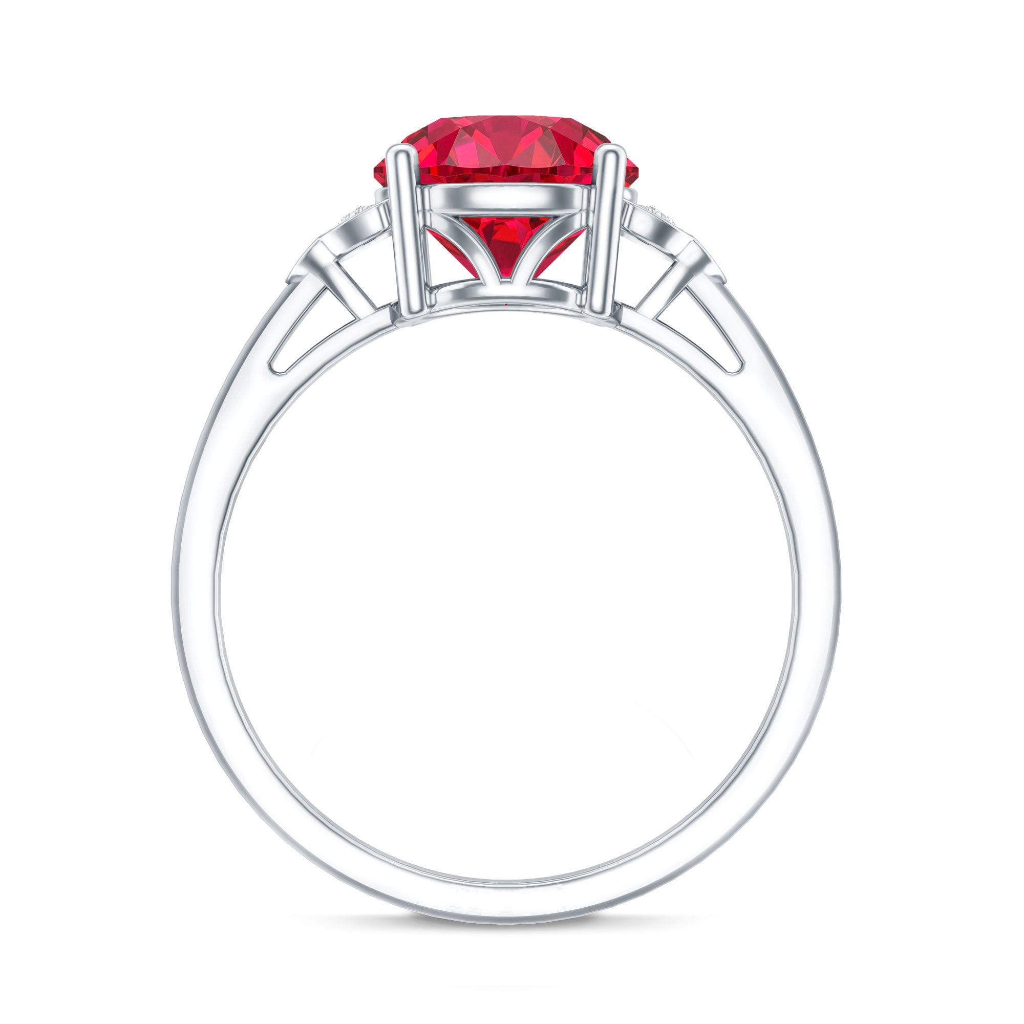 Lab Grown Ruby Solitaire Engagement Ring with Diamond Trio AAAA - Rosec Jewels