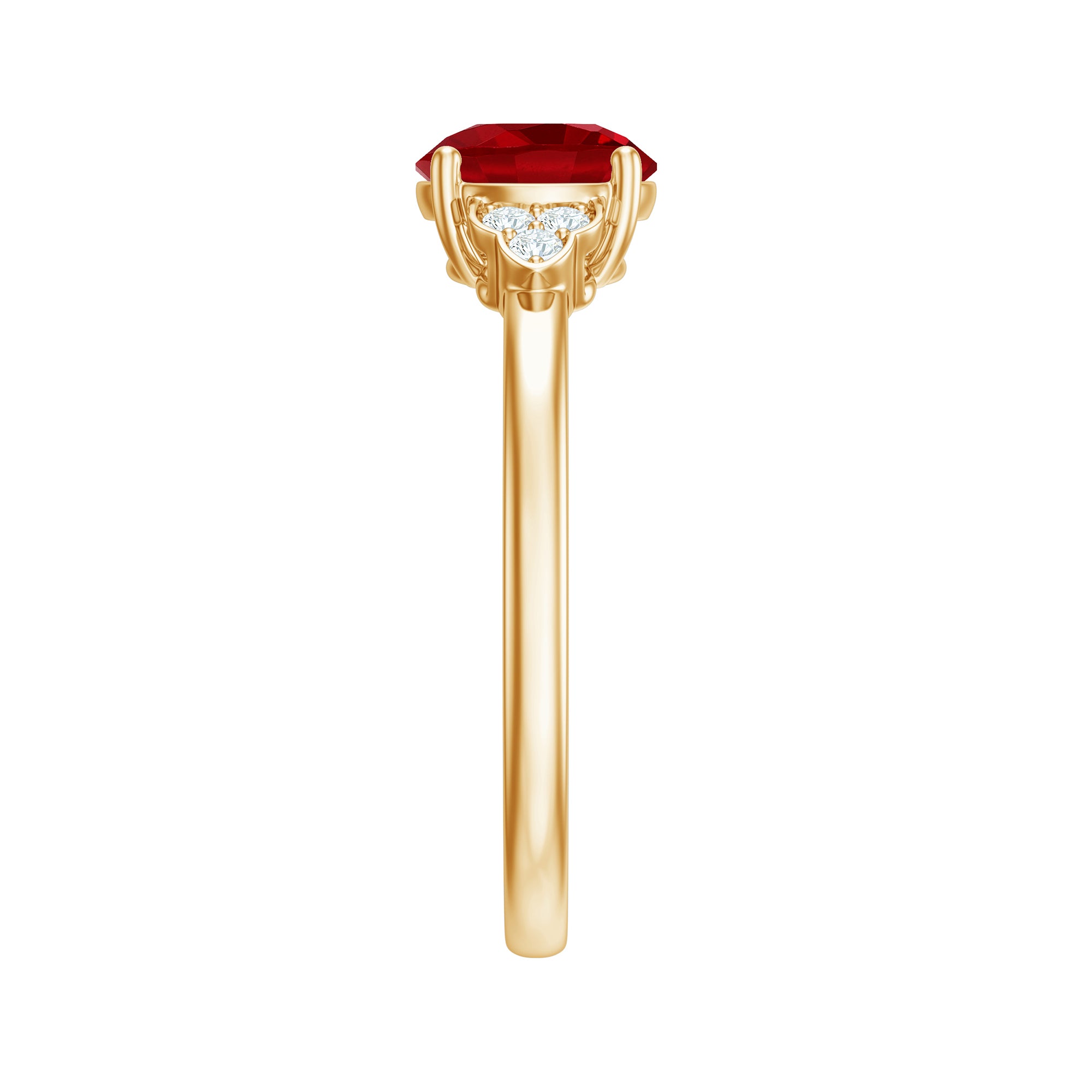 Lab Grown Ruby Solitaire Engagement Ring with Diamond Trio AAAA - Rosec Jewels