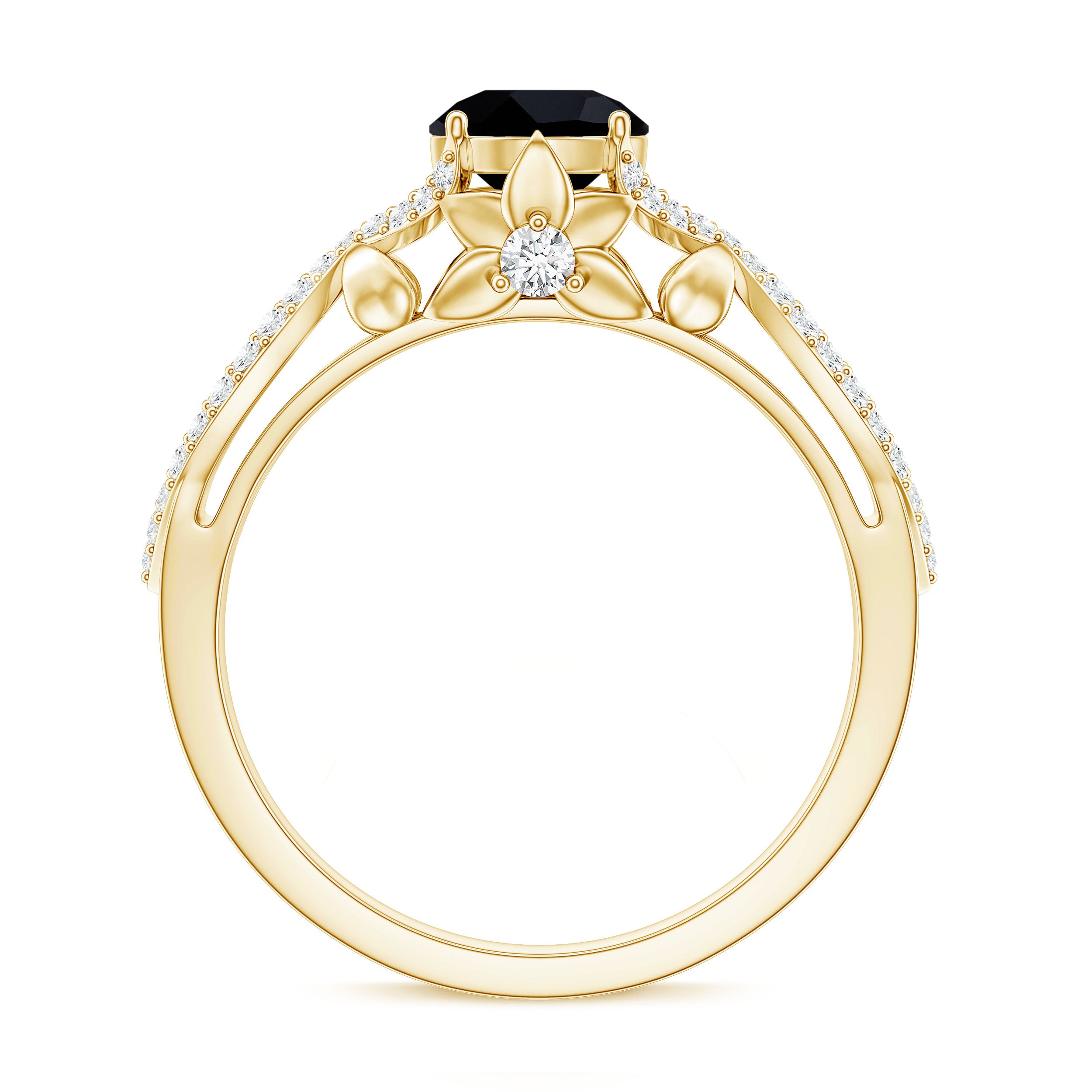 1.3 Carat Lab Grown Black and White Diamond Engagement Ring with Crossover Shank AAAA ( Synthetic ) - Rosec Jewels