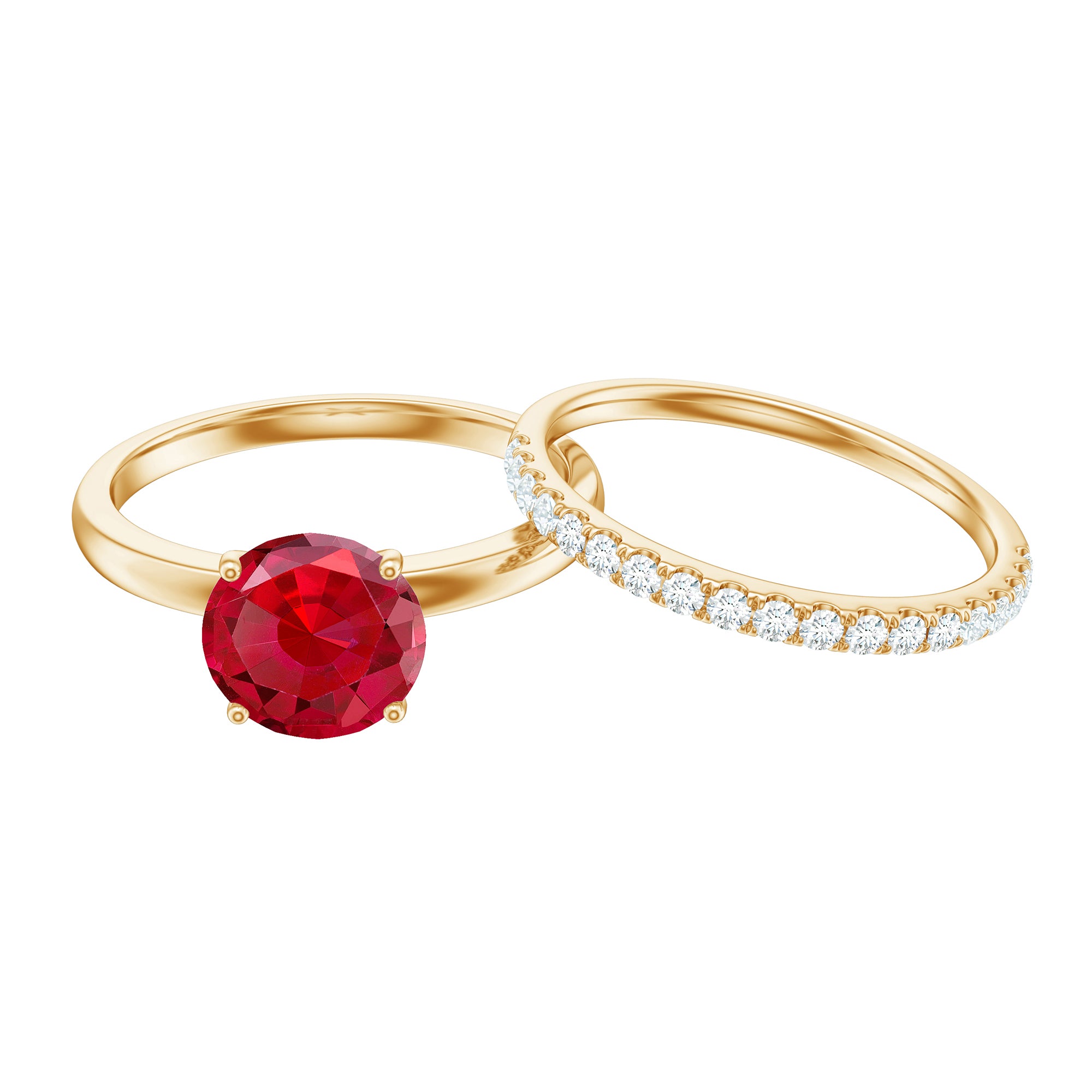 3 CT Solitaire Created Ruby Wedding Ring Set with Diamond AAAA - Rosec Jewels