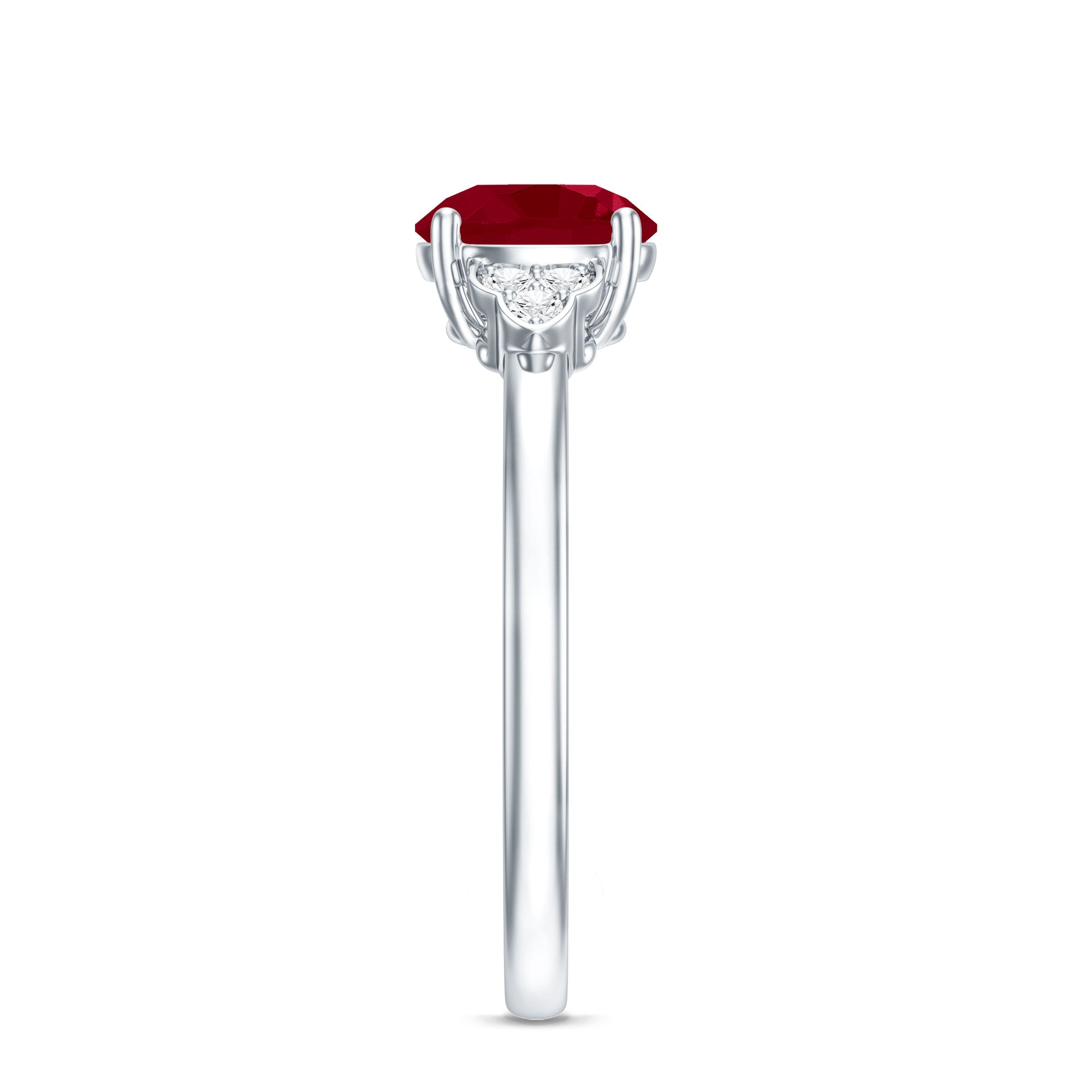 Real 0.6 Carat Ruby Promise Ring with Diamond Trio AAA - Rosec Jewels
