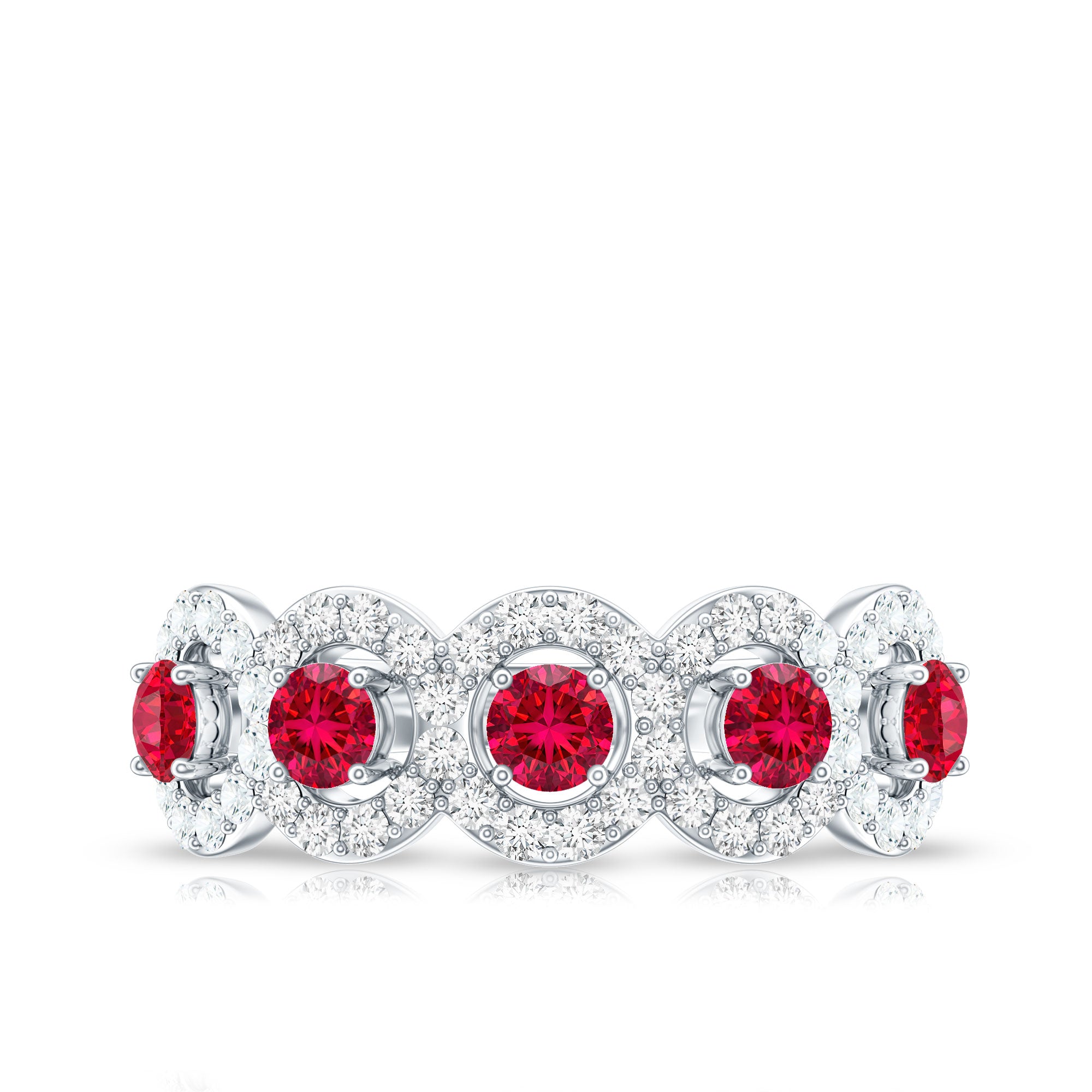 Classic Lab Grown Ruby and Diamond Halo Half Eternity Ring AAAA - Rosec Jewels