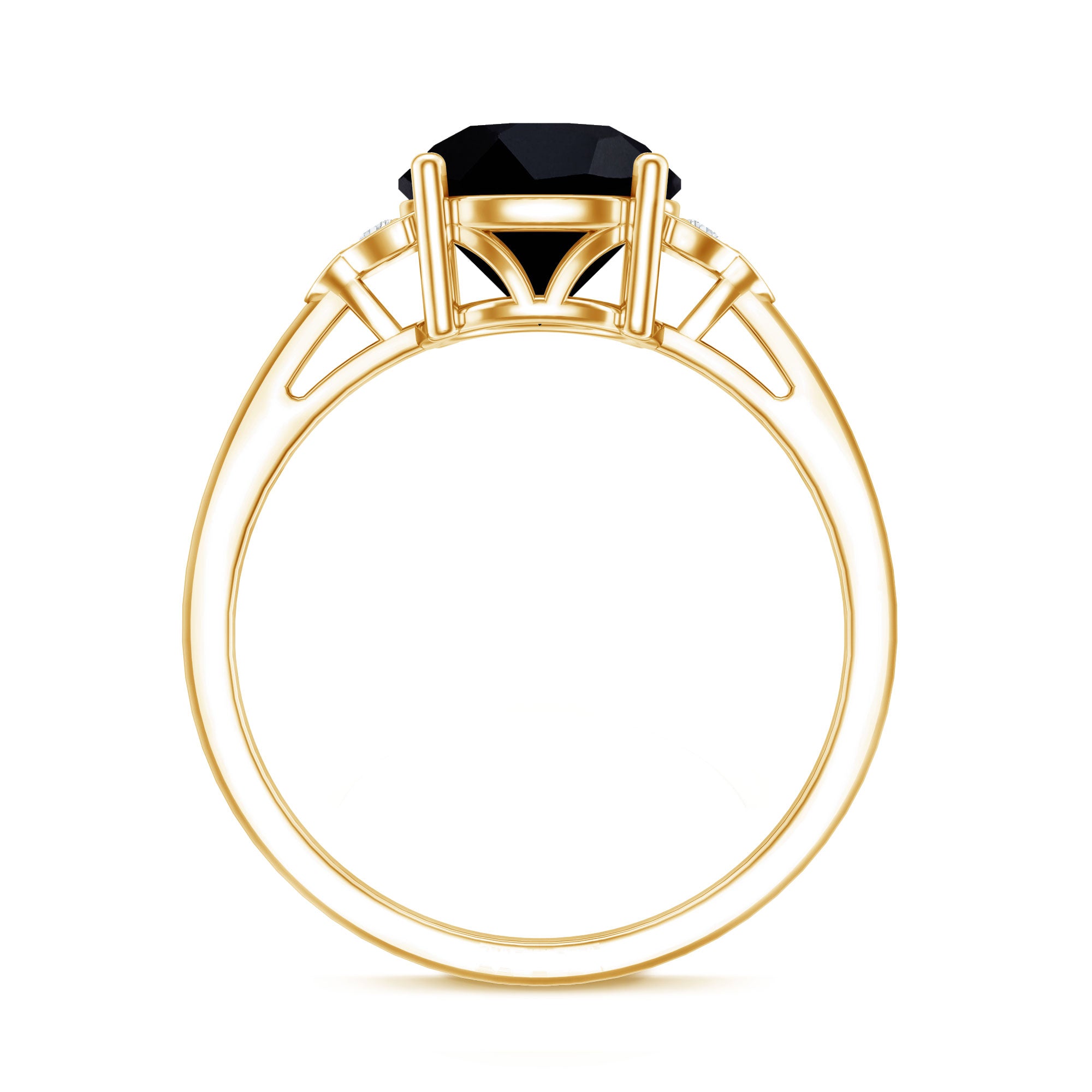 Real Black Onyx Solitaire Engagement Ring with Diamond Trio AAA - Rosec Jewels