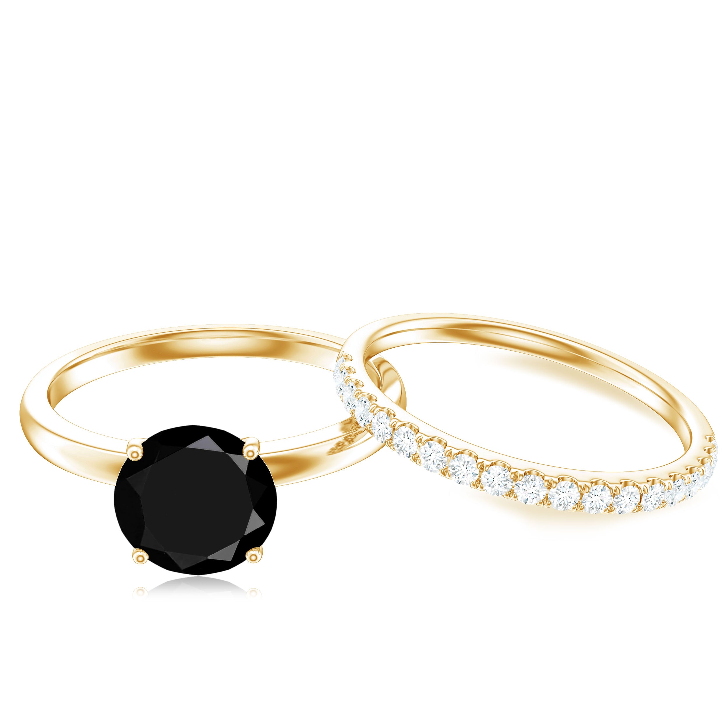Natural Black Spinel Wedding Engagement Ring Set with Diamond AAA - Rosec Jewels