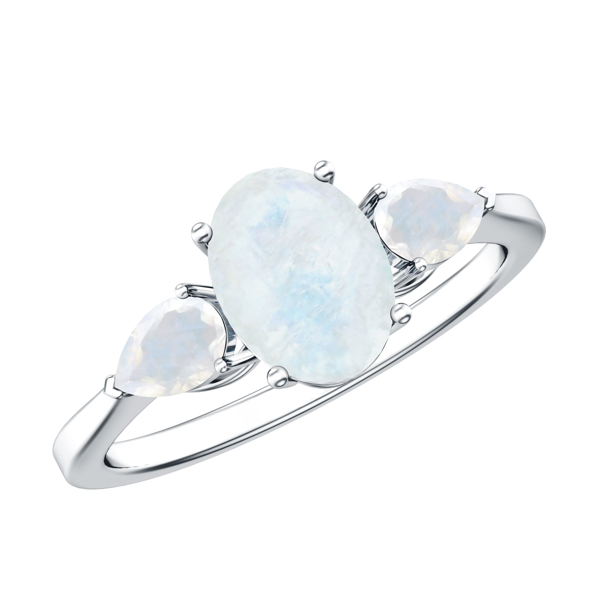 Natural Moonstone Three Stone Engagement Ring AAA - Rosec Jewels