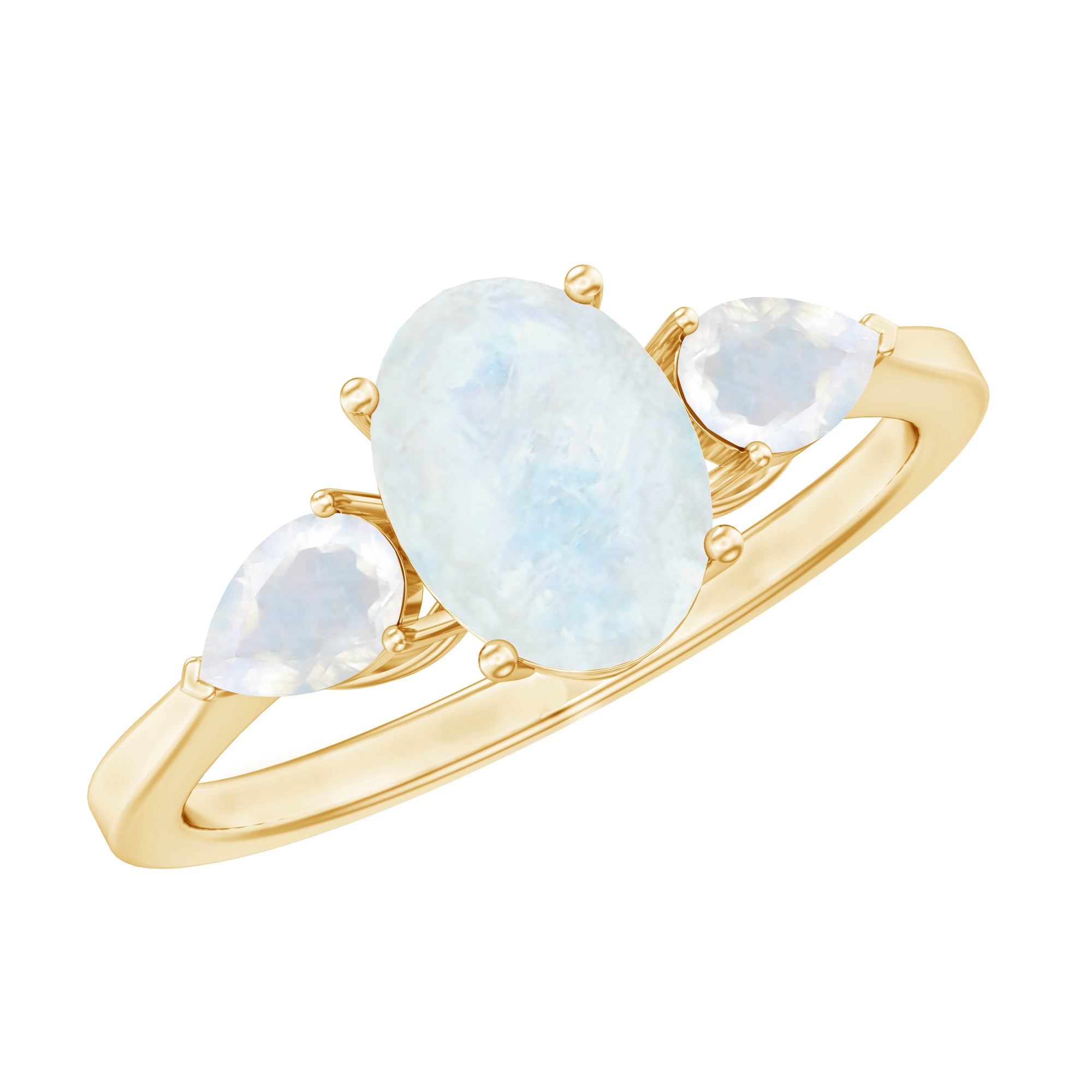 Natural Moonstone Three Stone Engagement Ring AAA - Rosec Jewels
