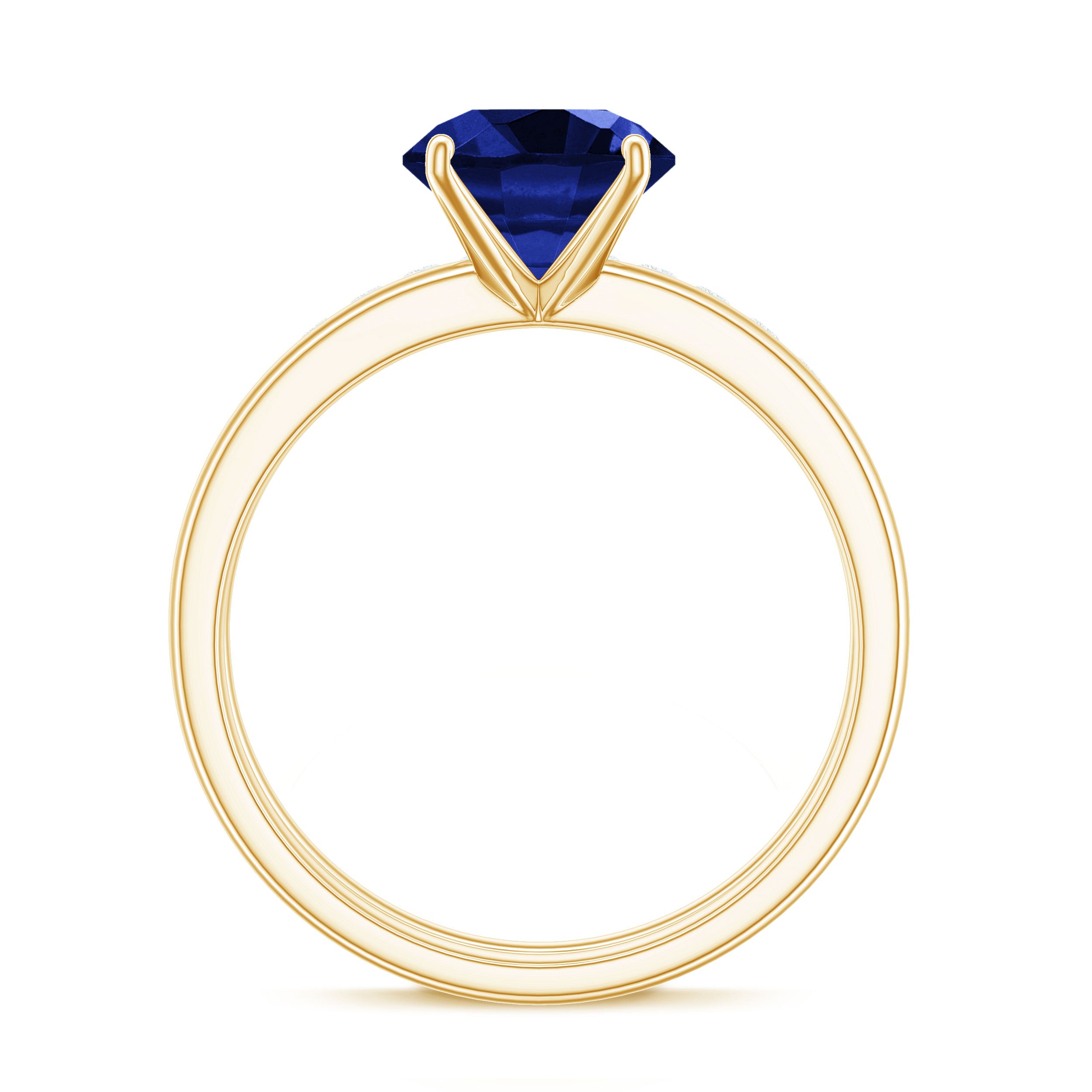 8mm Round Shape Lab Created Blue Sapphire Solitaire Wedding Ring Set with Diamond Band AAAA - Rosec Jewels