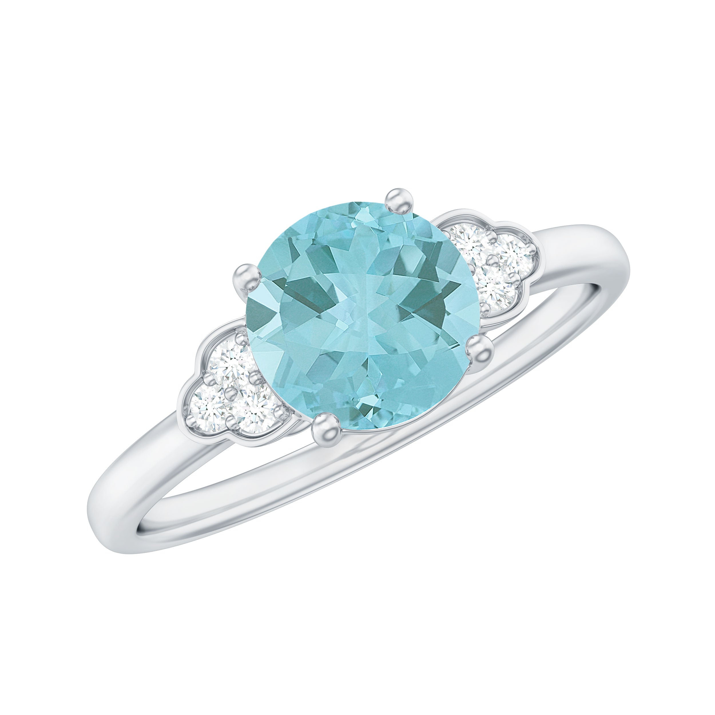 Sky Blue Topaz Solitaire Engagement Ring with Diamond Trio