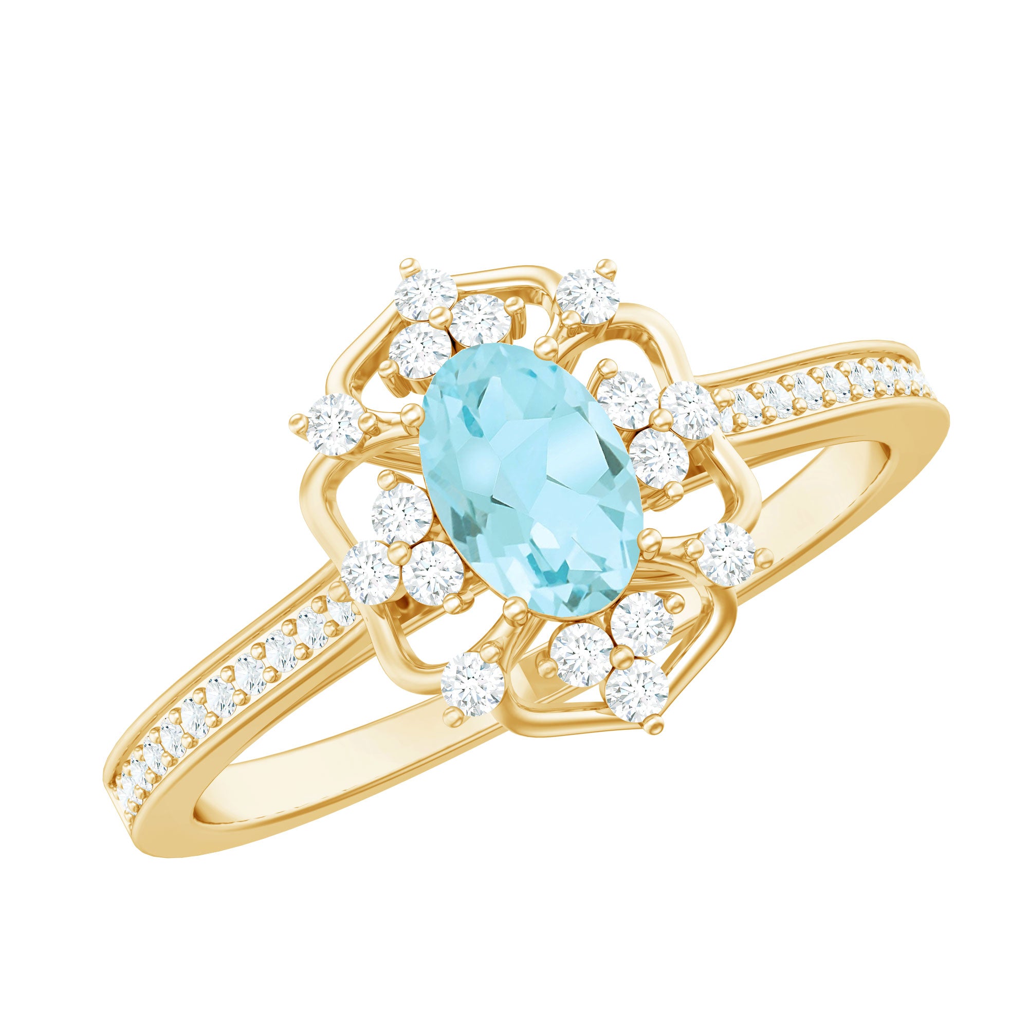 Genuine Sky Blue Topaz Vintage Engagement Ring in Gold Plated Silver