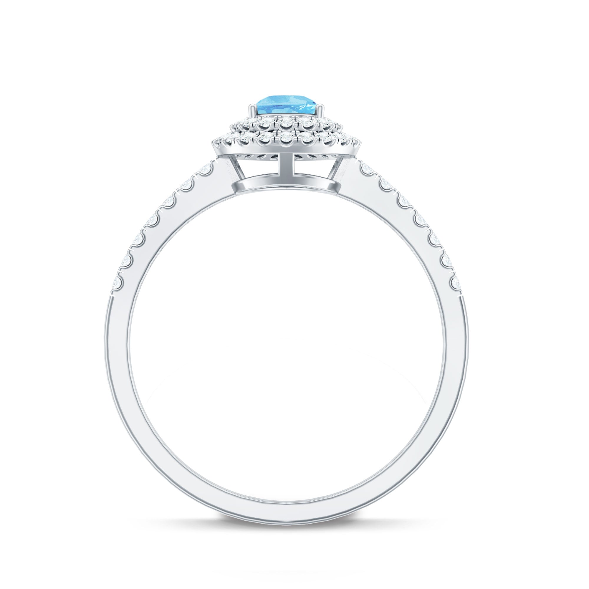 Classic Aquamarine and Diamond Teardrop Engagement Ring with Double Halo AAA - Rosec Jewels