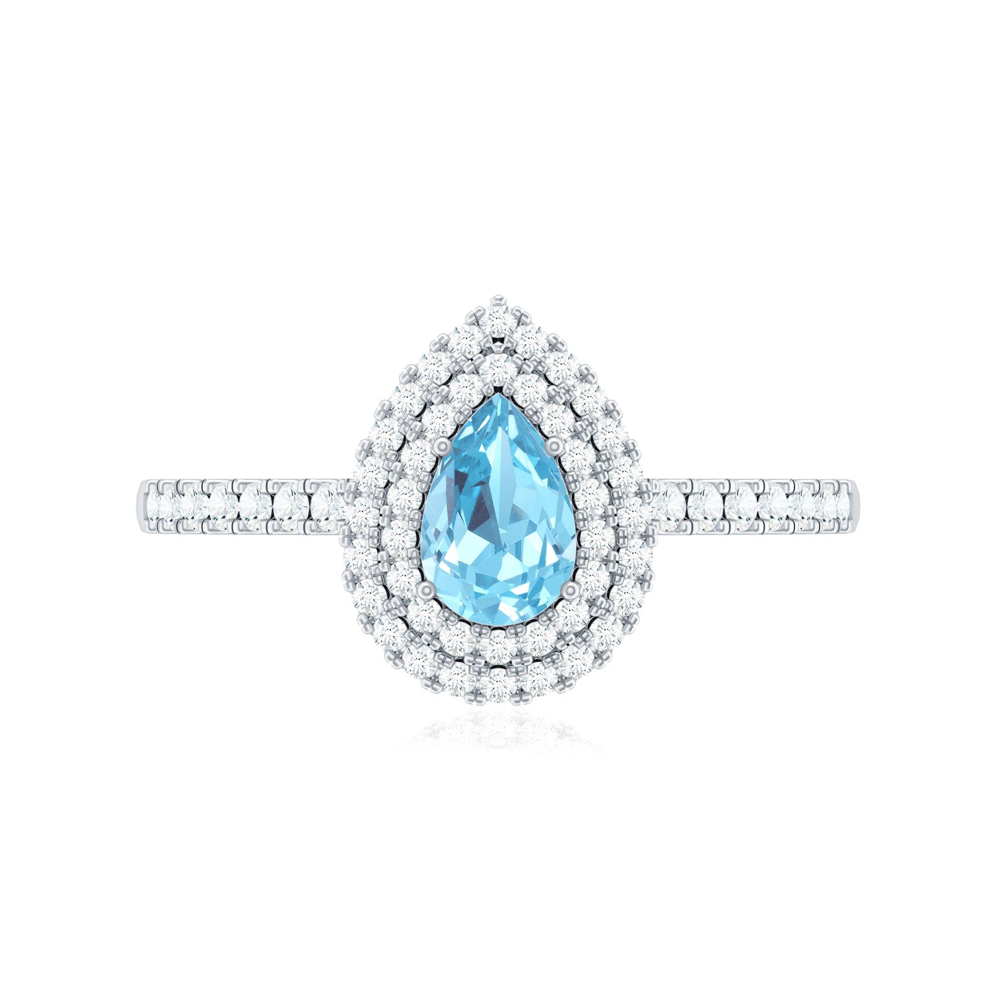 Classic Aquamarine and Diamond Teardrop Engagement Ring with Double Halo AAA - Rosec Jewels