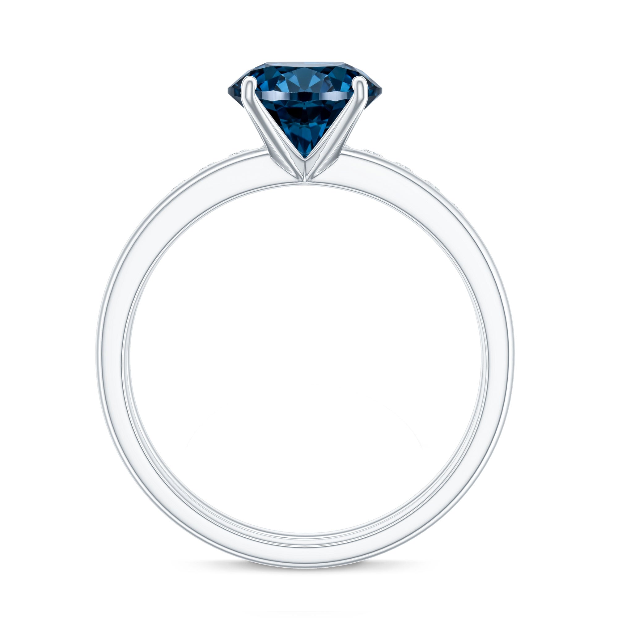 2 Carat Round London Blue Topaz Solitaire Engagement Ring with Diamond Band AAA - Rosec Jewels