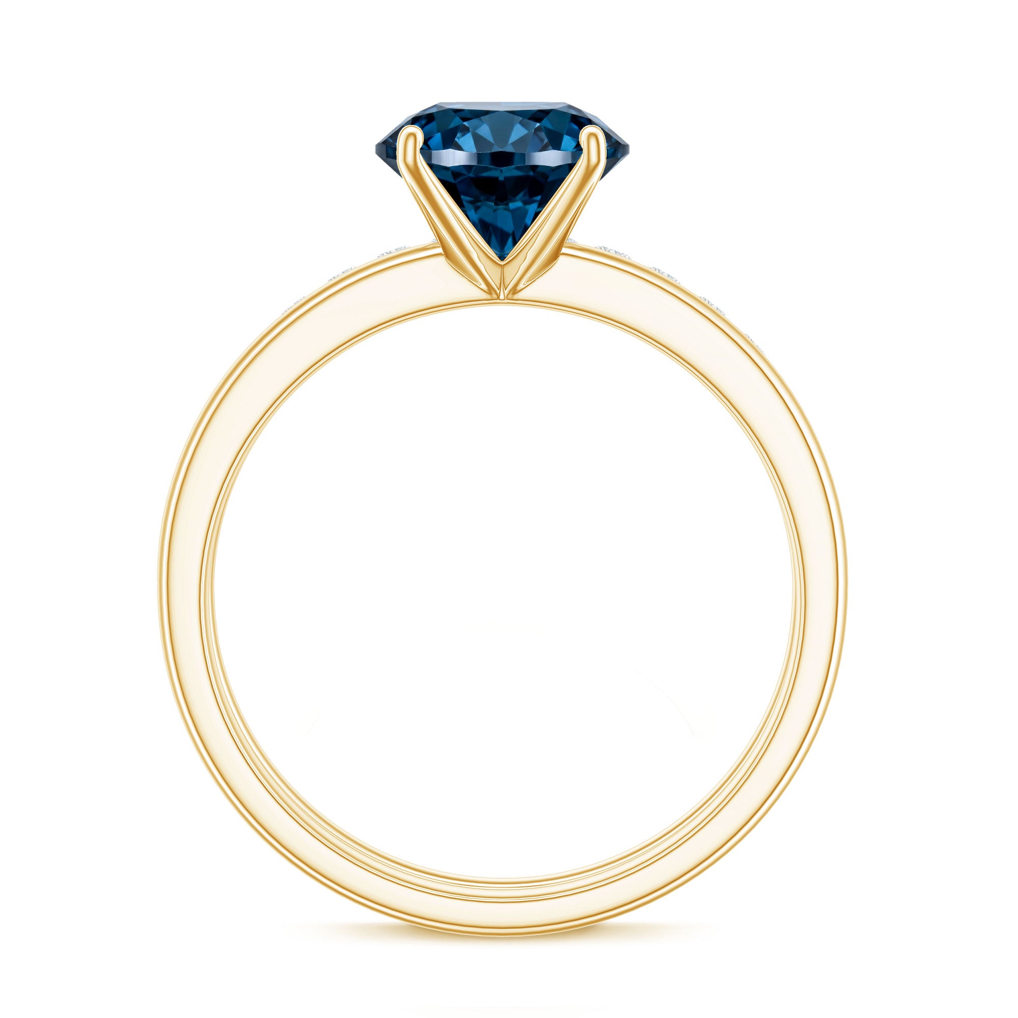 2 Carat Round London Blue Topaz Solitaire Engagement Ring with Diamond Band AAA - Rosec Jewels