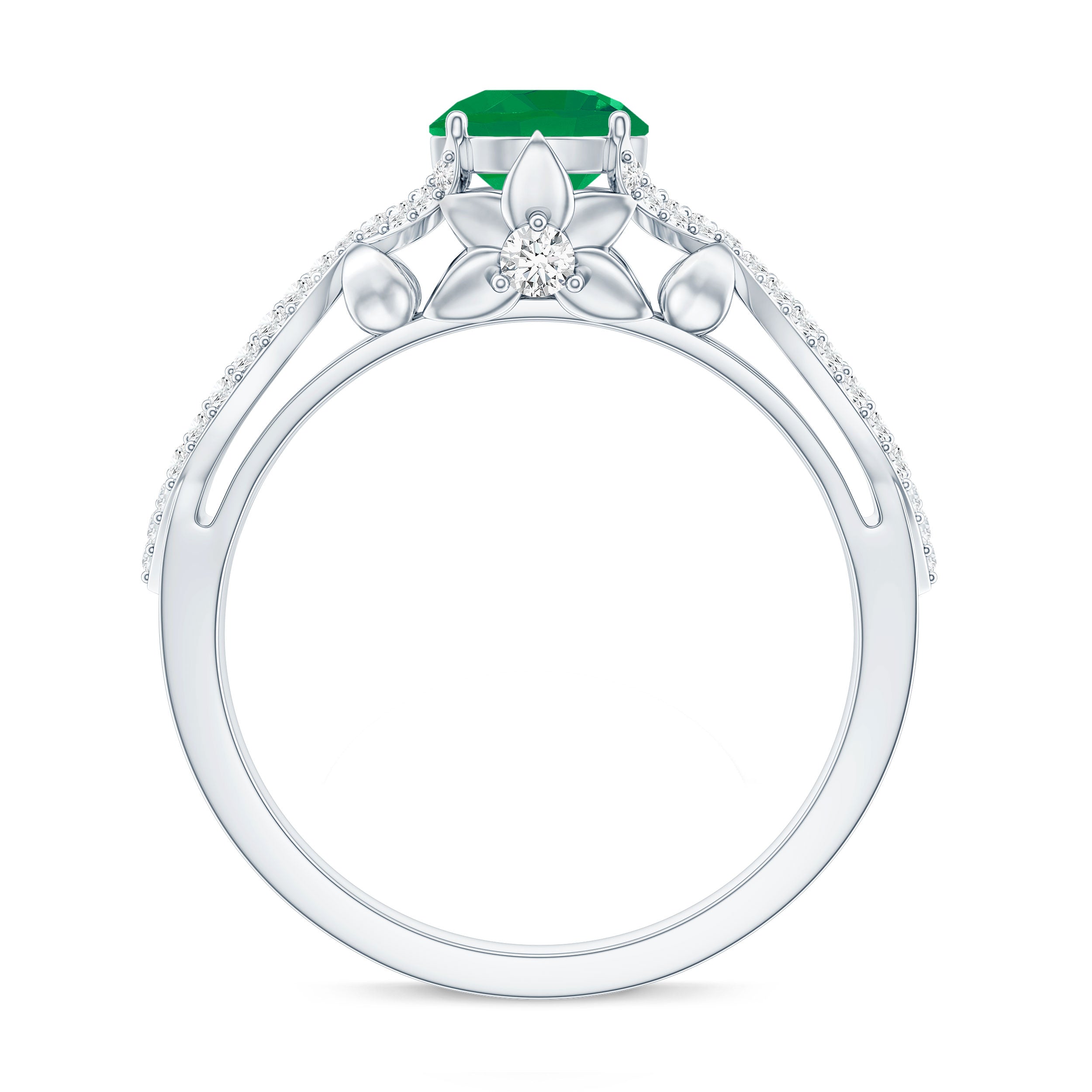 Designer Emerald Crossover Engagement Ring with Diamond AAA - Rosec Jewels