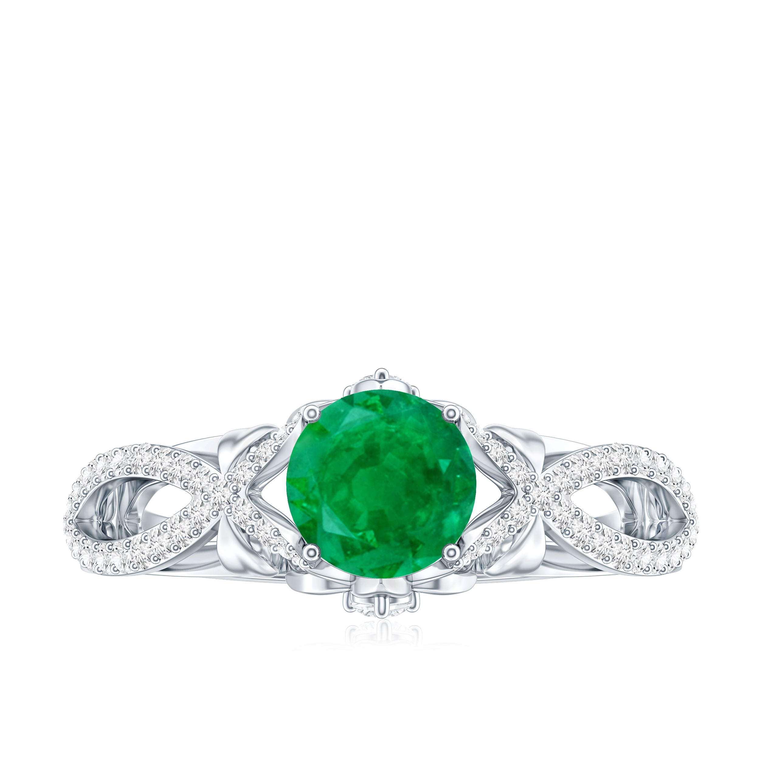 Designer Emerald Crossover Engagement Ring with Diamond AAA - Rosec Jewels