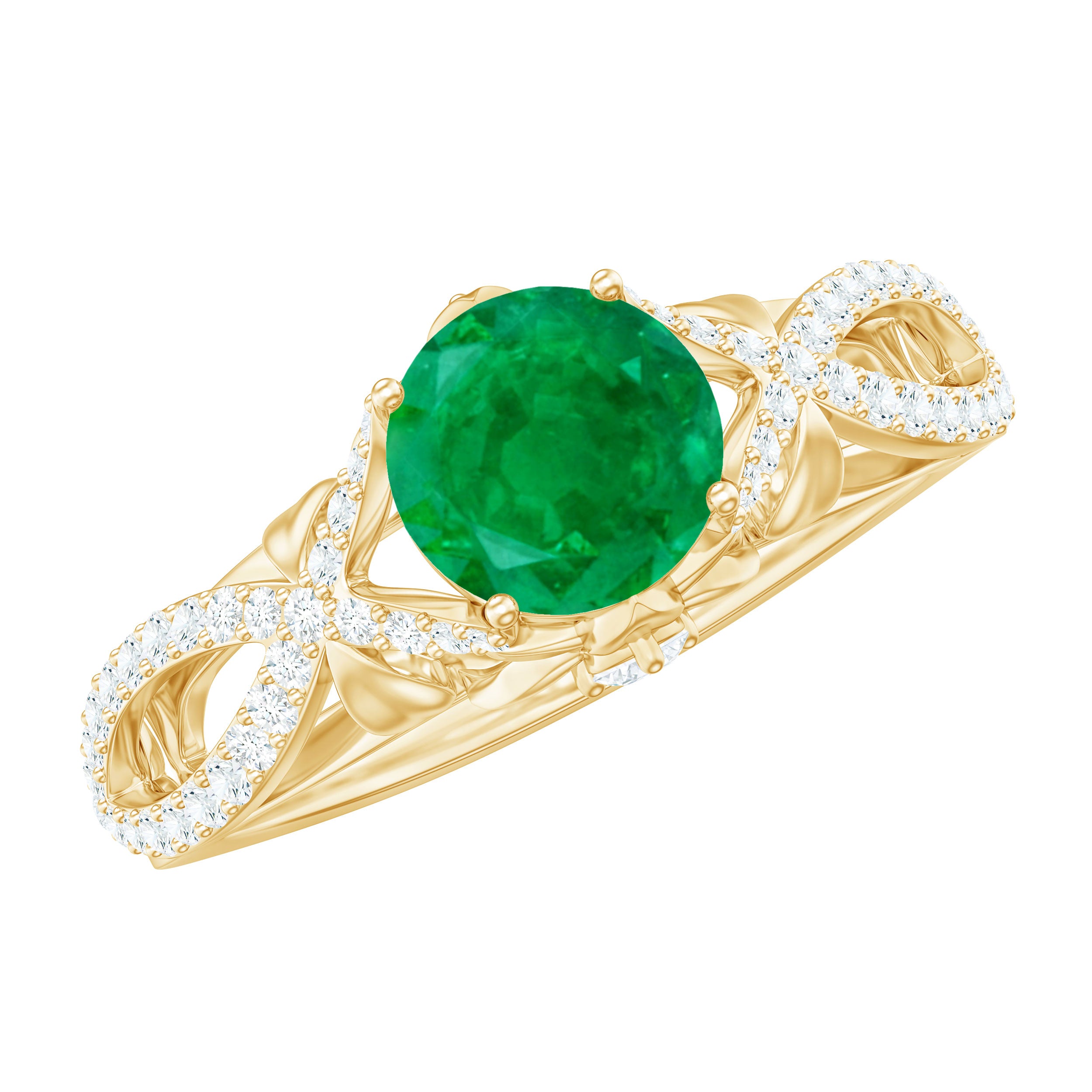 Designer Emerald Crossover Engagement Ring with Diamond AAA - Rosec Jewels