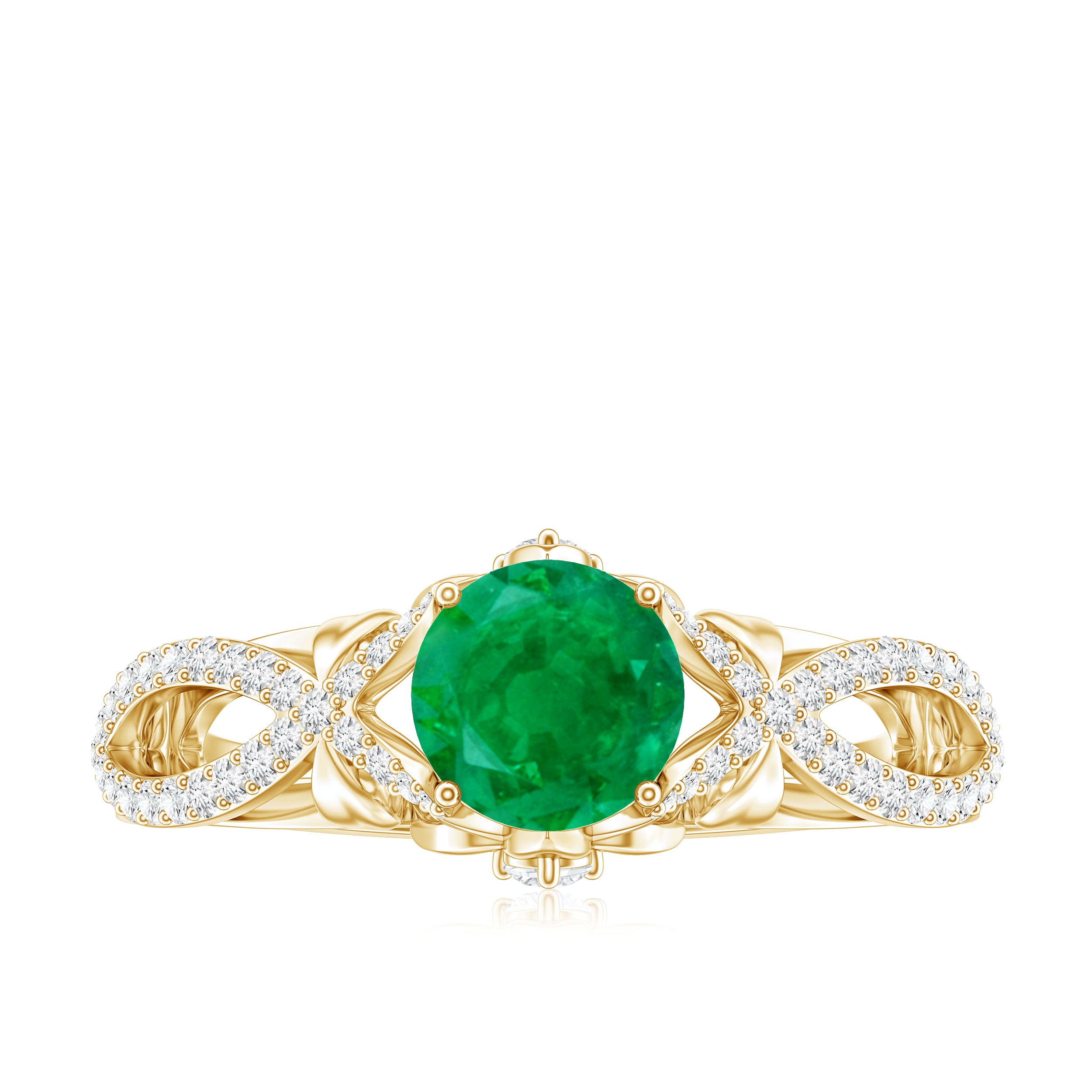 Designer Emerald Crossover Engagement Ring with Diamond AAA - Rosec Jewels