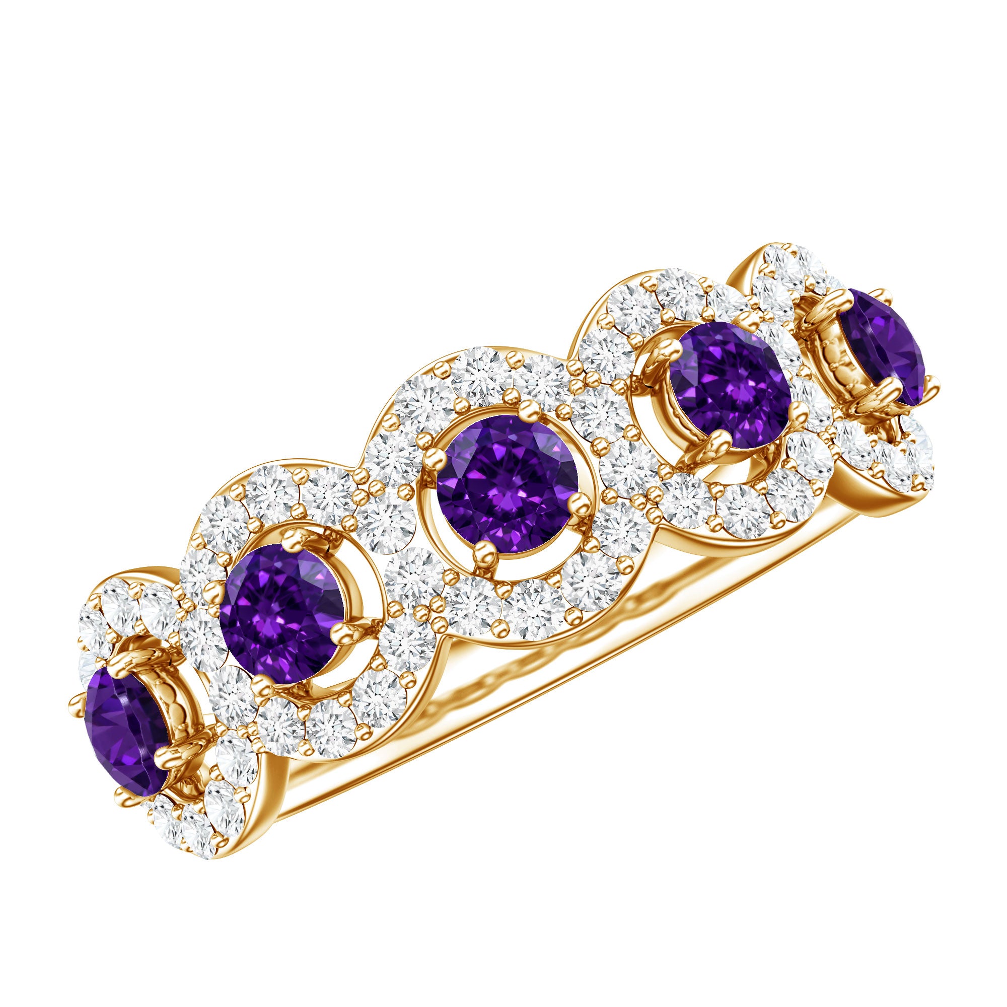 Natural Amethyst Diamond Half Eternity Band Ring for Women AAA - Rosec Jewels