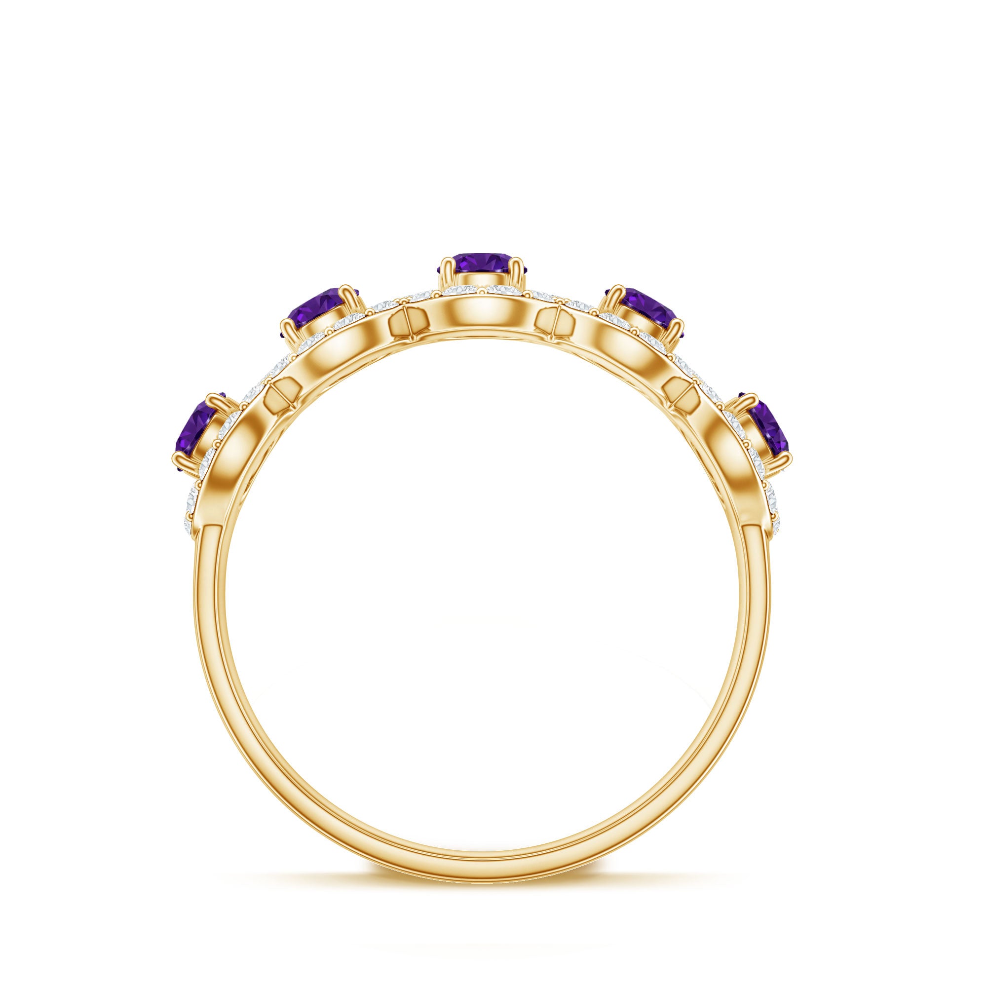 Natural Amethyst Diamond Half Eternity Band Ring for Women AAA - Rosec Jewels