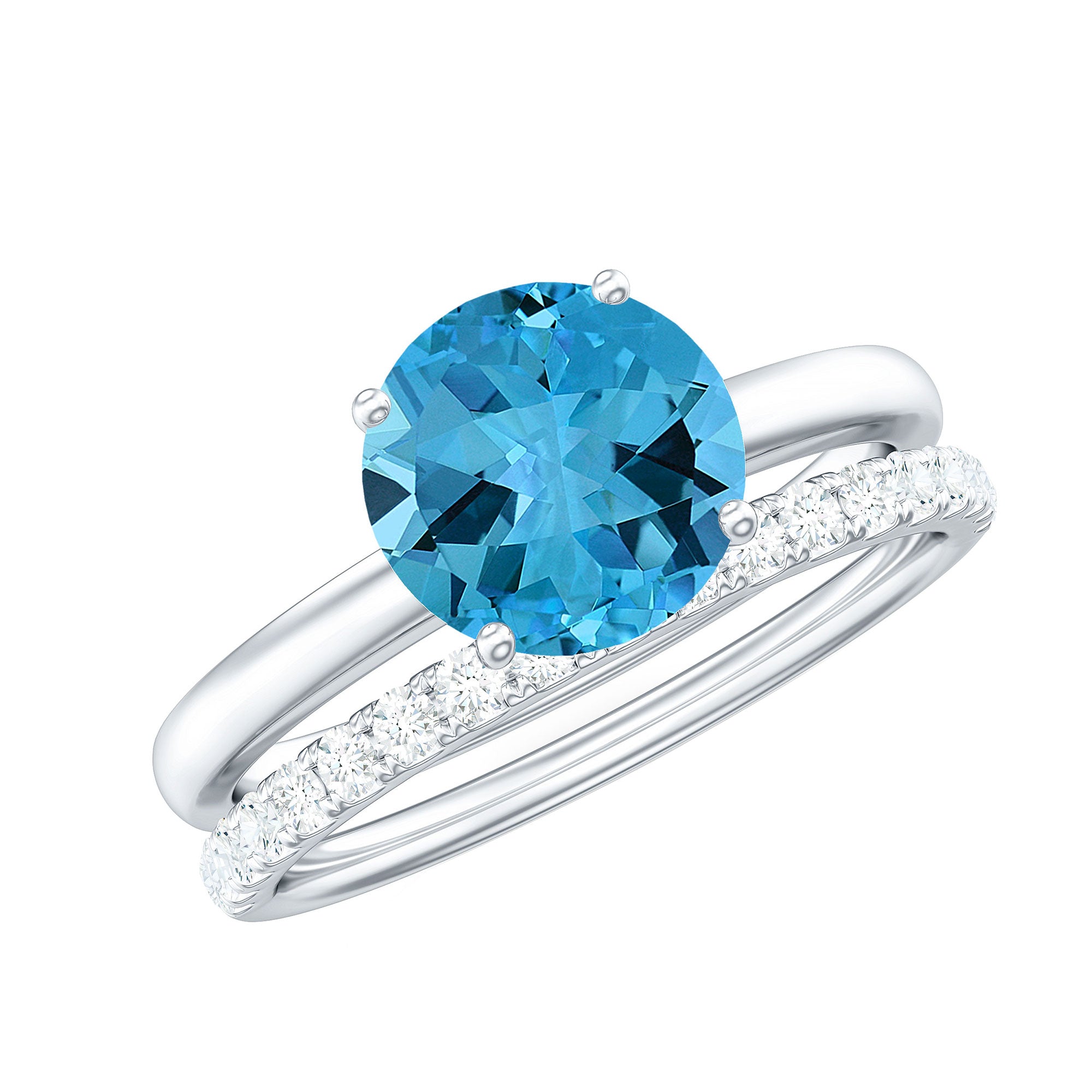 2 CT Swiss Blue Topaz Solitaire Bridal Ring Set with Diamond