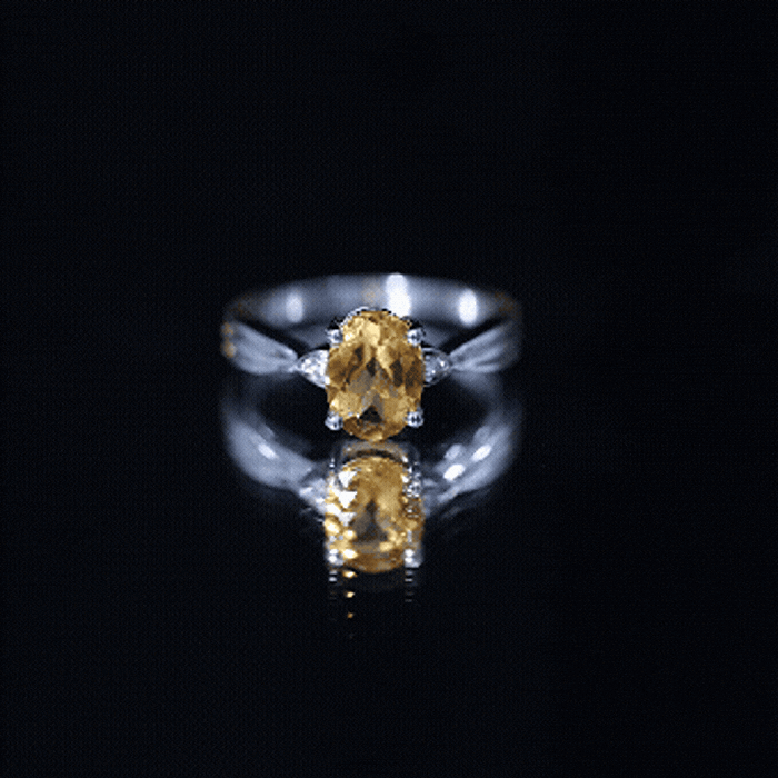 1 Carat Oval Cut Citrine Solitaire Engagement Ring with Diamond AAA - Rosec Jewels