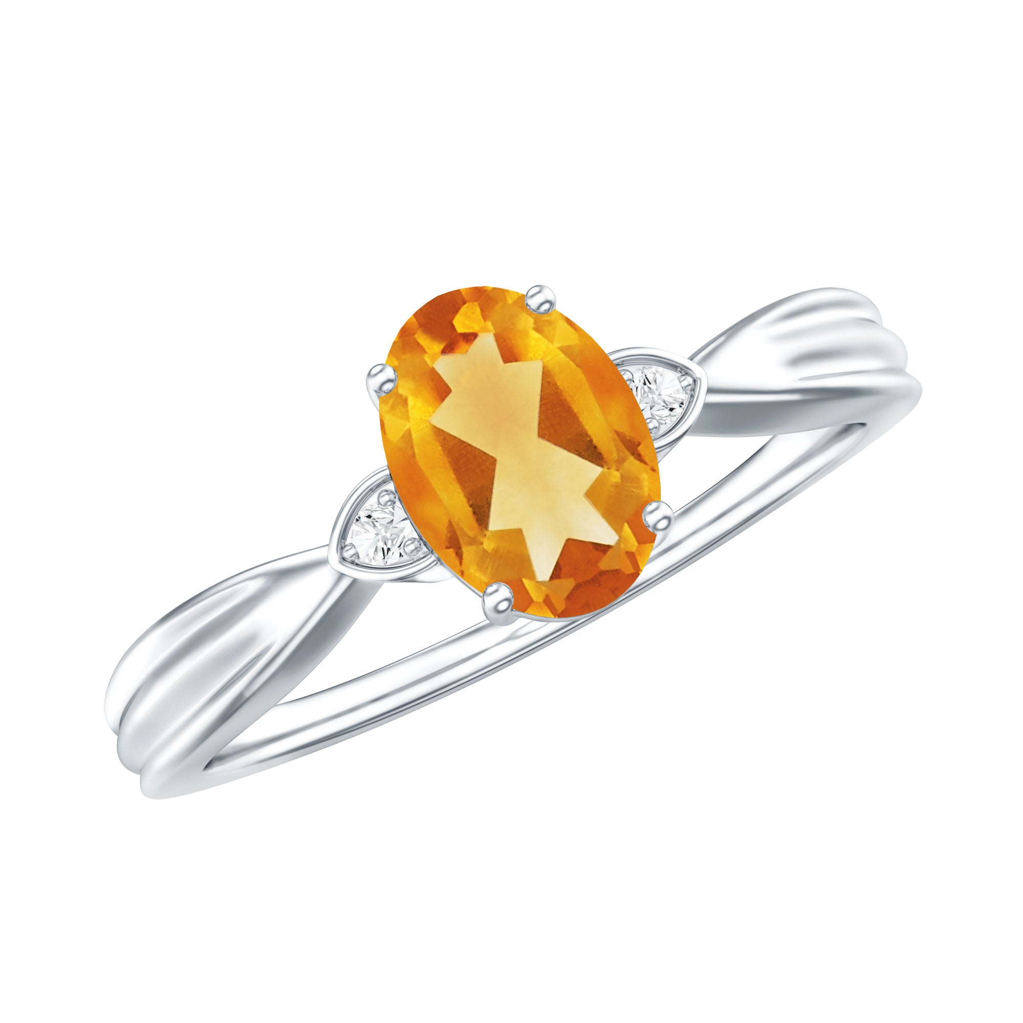1 Carat Oval Cut Citrine Solitaire Engagement Ring with Diamond AAA - Rosec Jewels