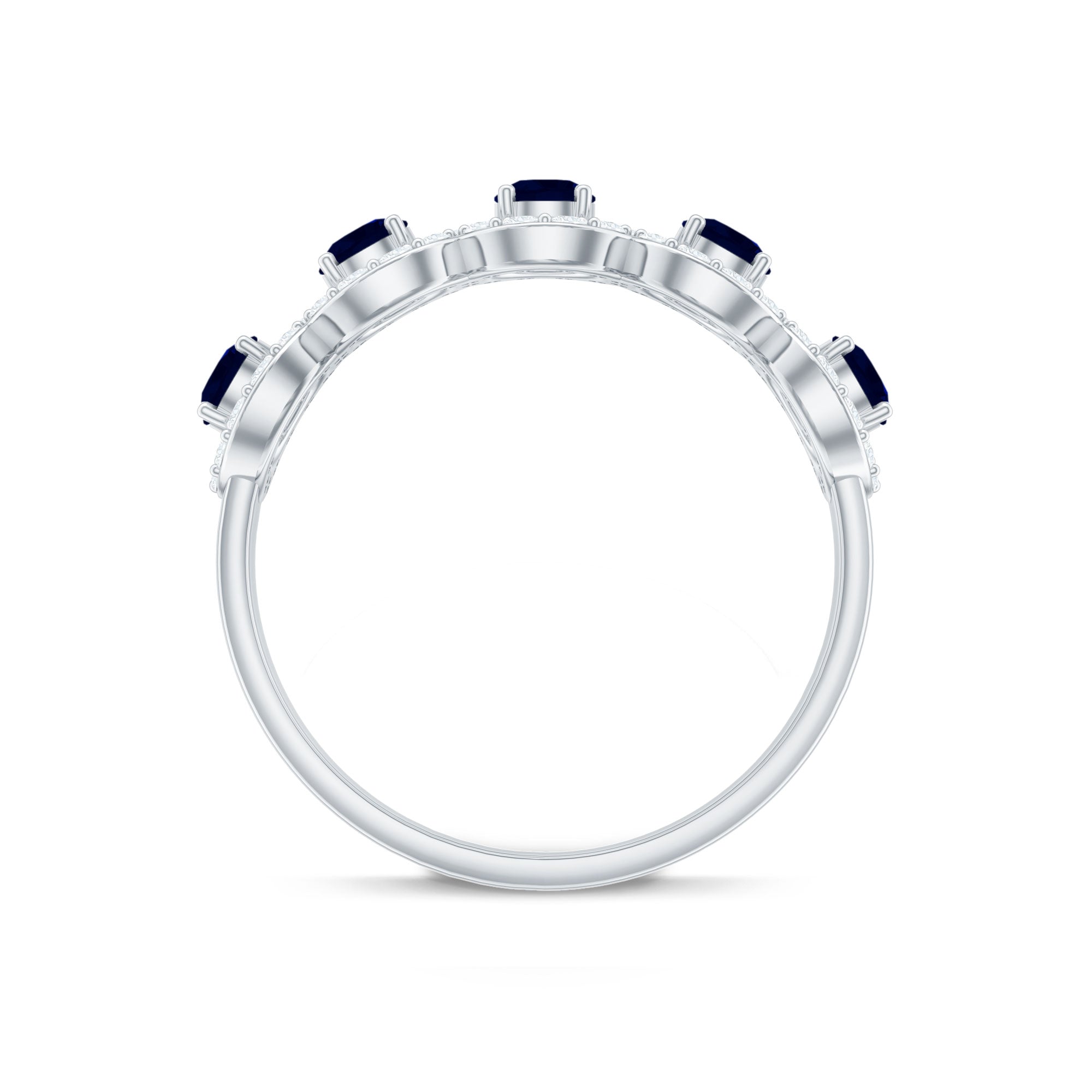 Classic Blue Sapphire Half Eternity Anniversary Ring with Diamond AAA - Rosec Jewels