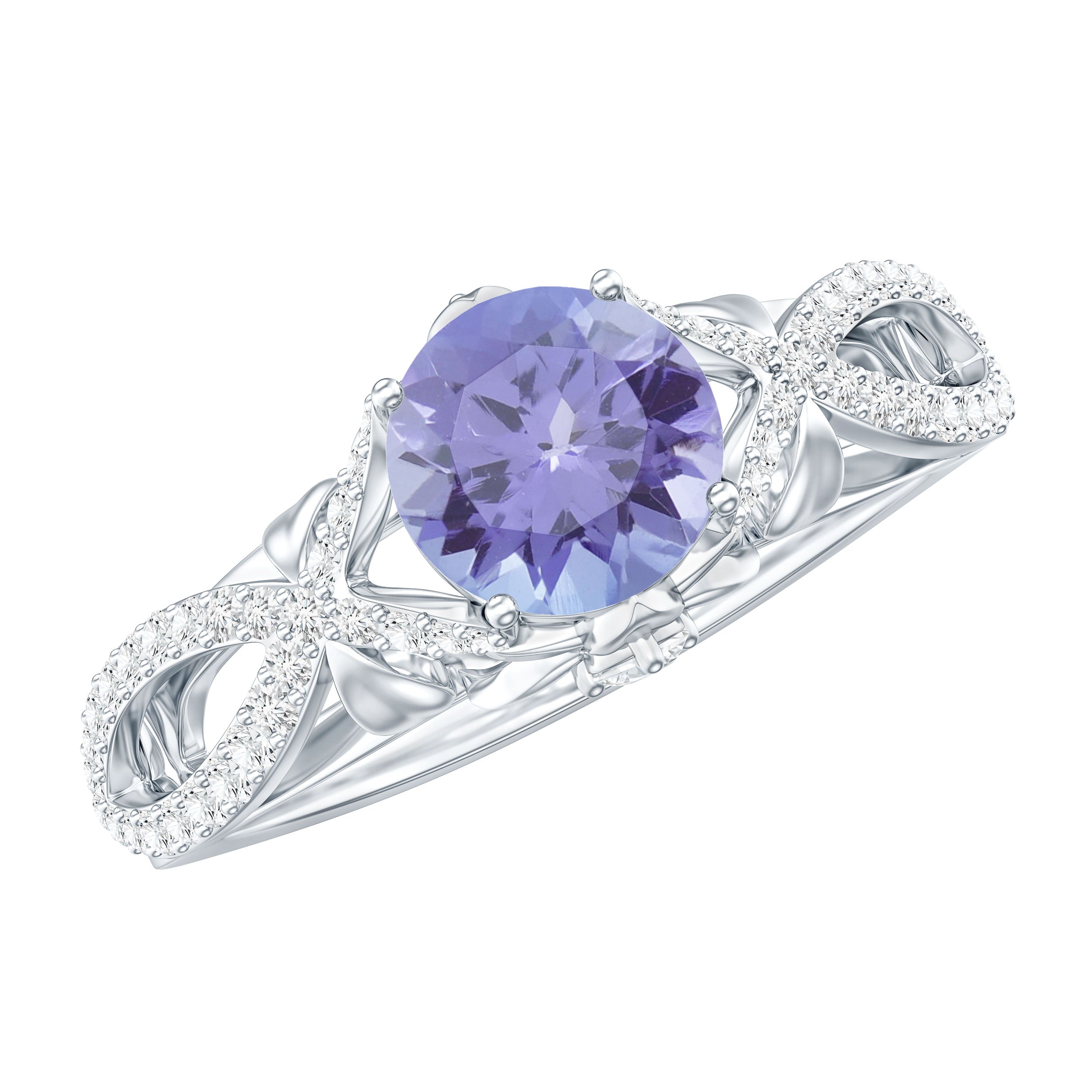 Designer Tanzanite Engagement Ring with Diamond Crossover Shank AAA - Rosec Jewels