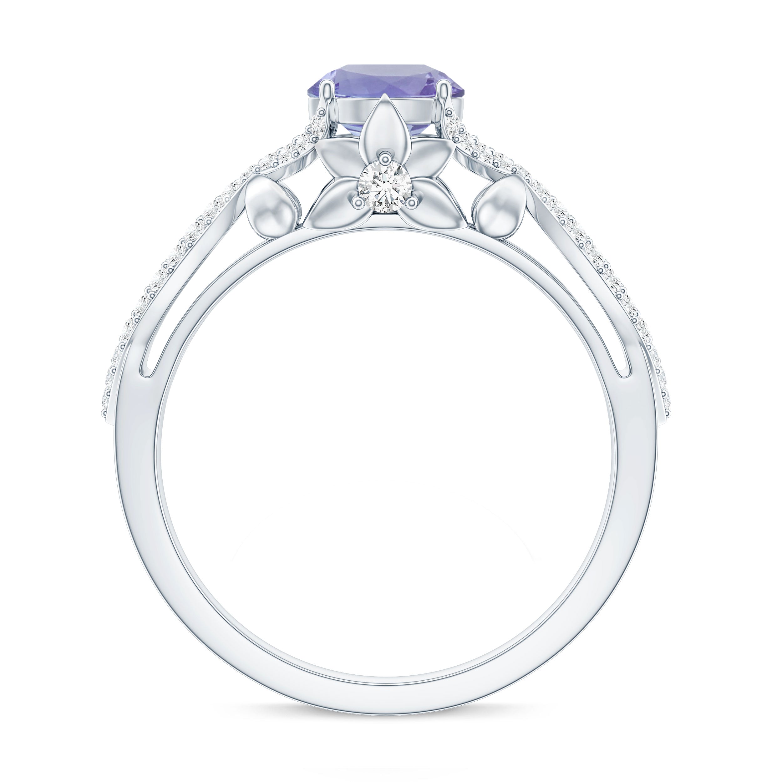 Designer Tanzanite Engagement Ring with Diamond Crossover Shank AAA - Rosec Jewels