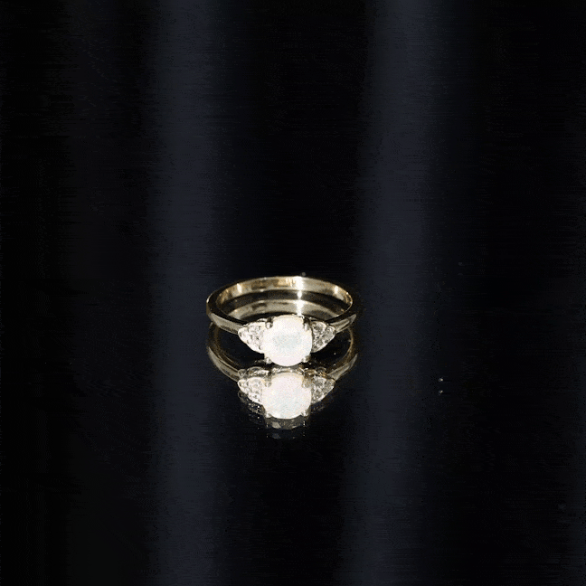 Natural Ethiopian Opal Engagement Ring with Diamond Trio AAA - Rosec Jewels
