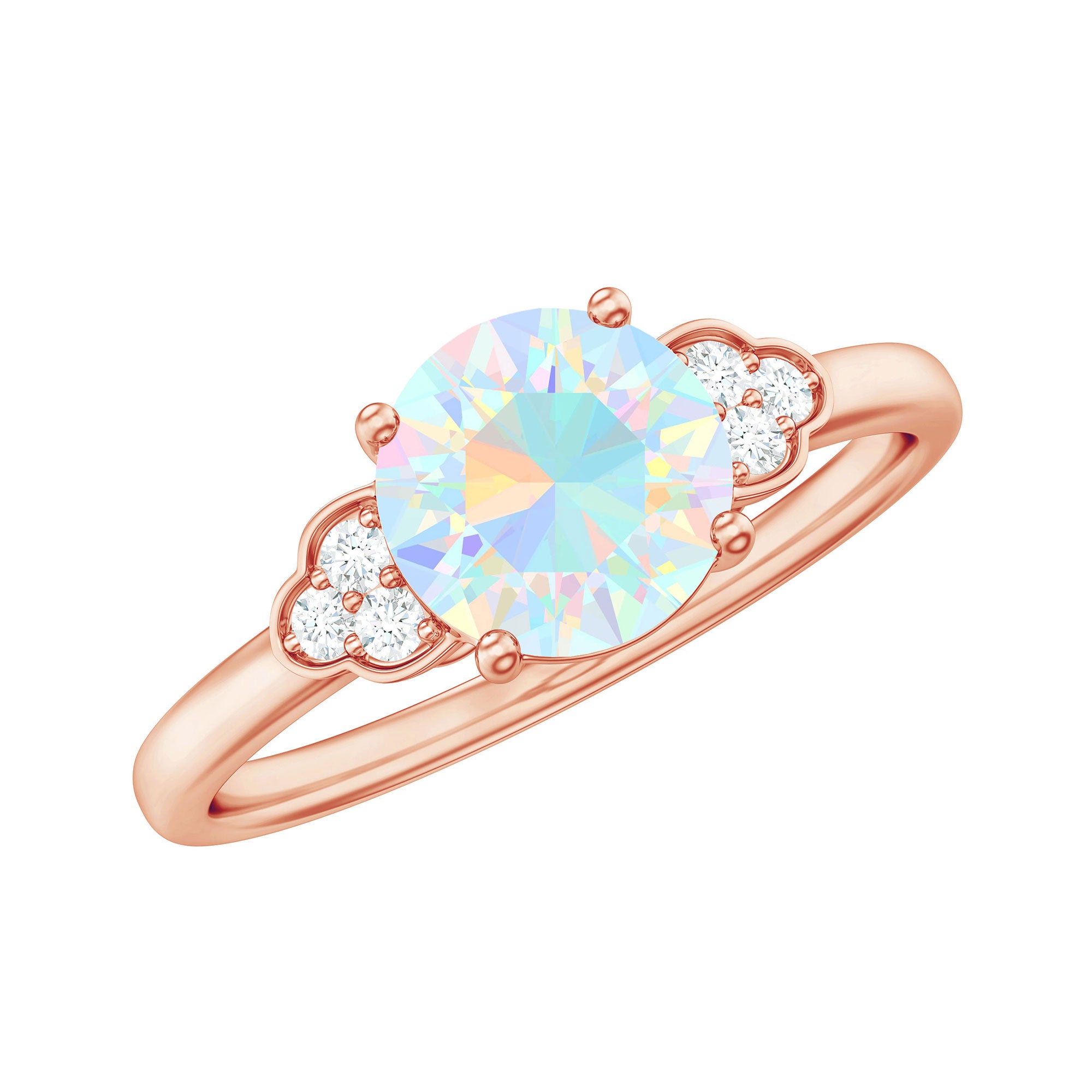 Natural Ethiopian Opal Engagement Ring with Diamond Trio AAA - Rosec Jewels