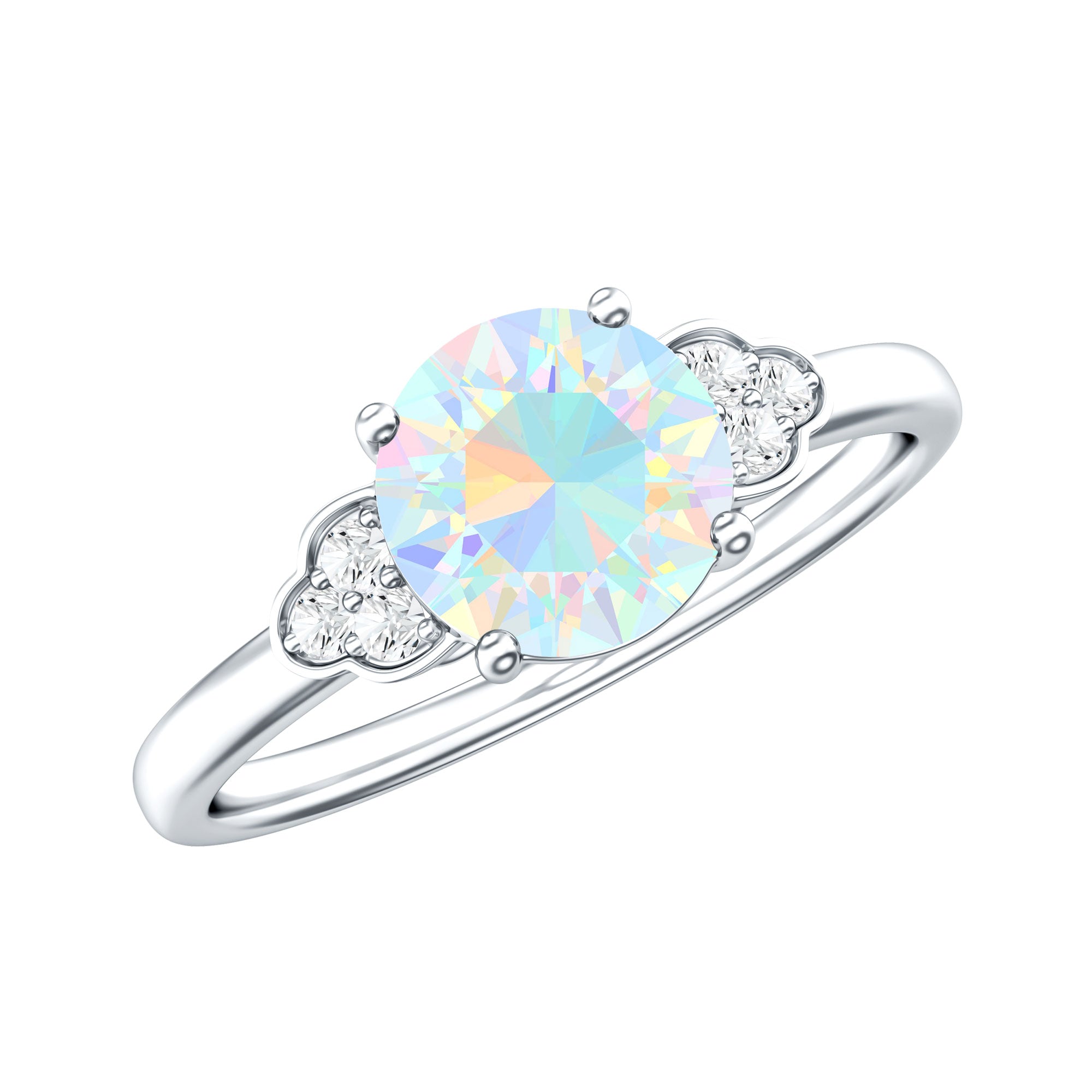 Natural Ethiopian Opal Engagement Ring with Diamond Trio AAA - Rosec Jewels