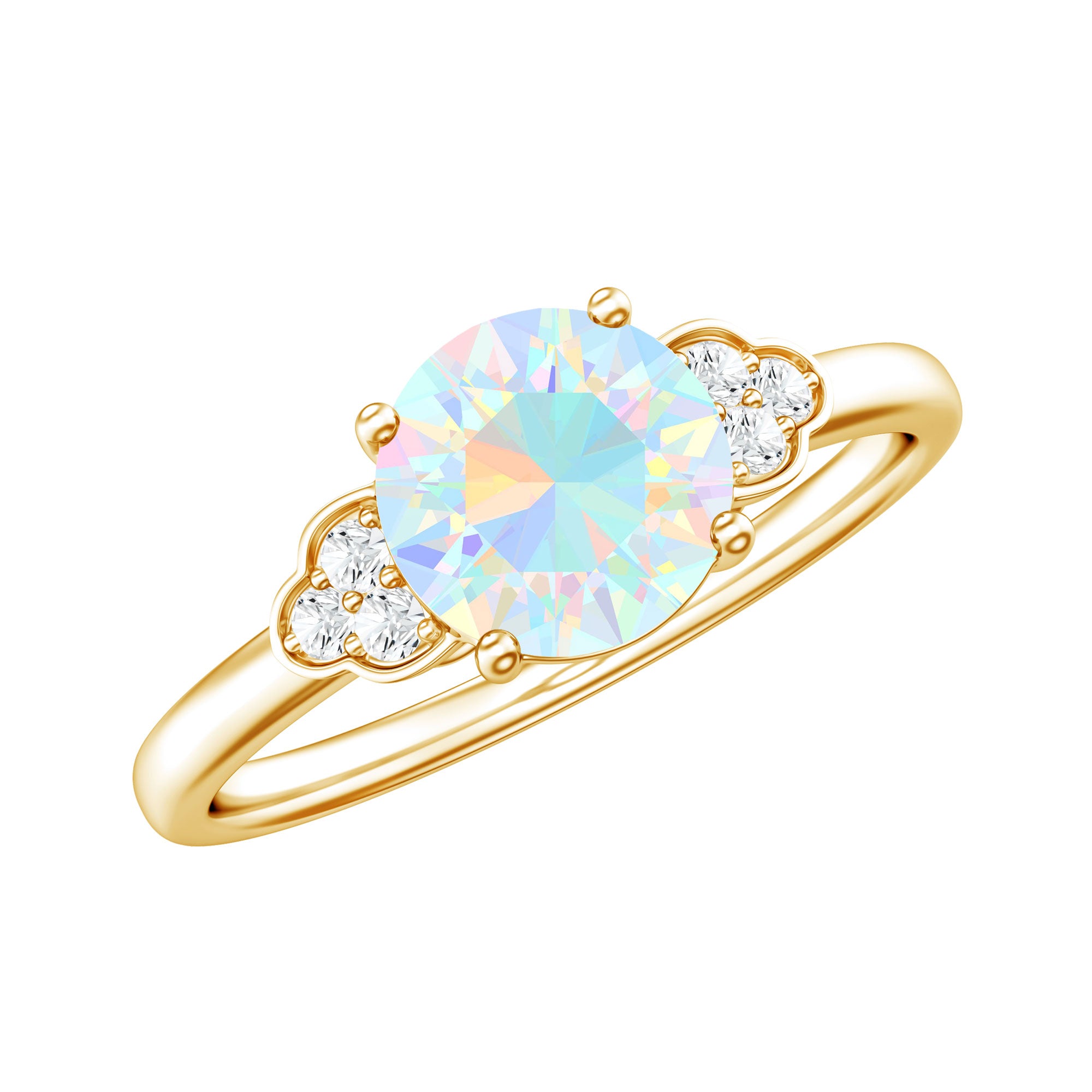 Natural Ethiopian Opal Engagement Ring with Diamond Trio AAA - Rosec Jewels