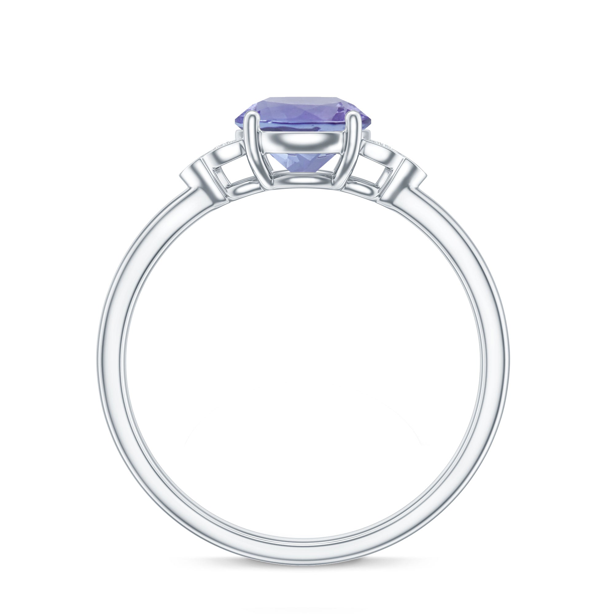 Natural Tanzanite Engagement Ring with Trio of Diamond AAA - Rosec Jewels