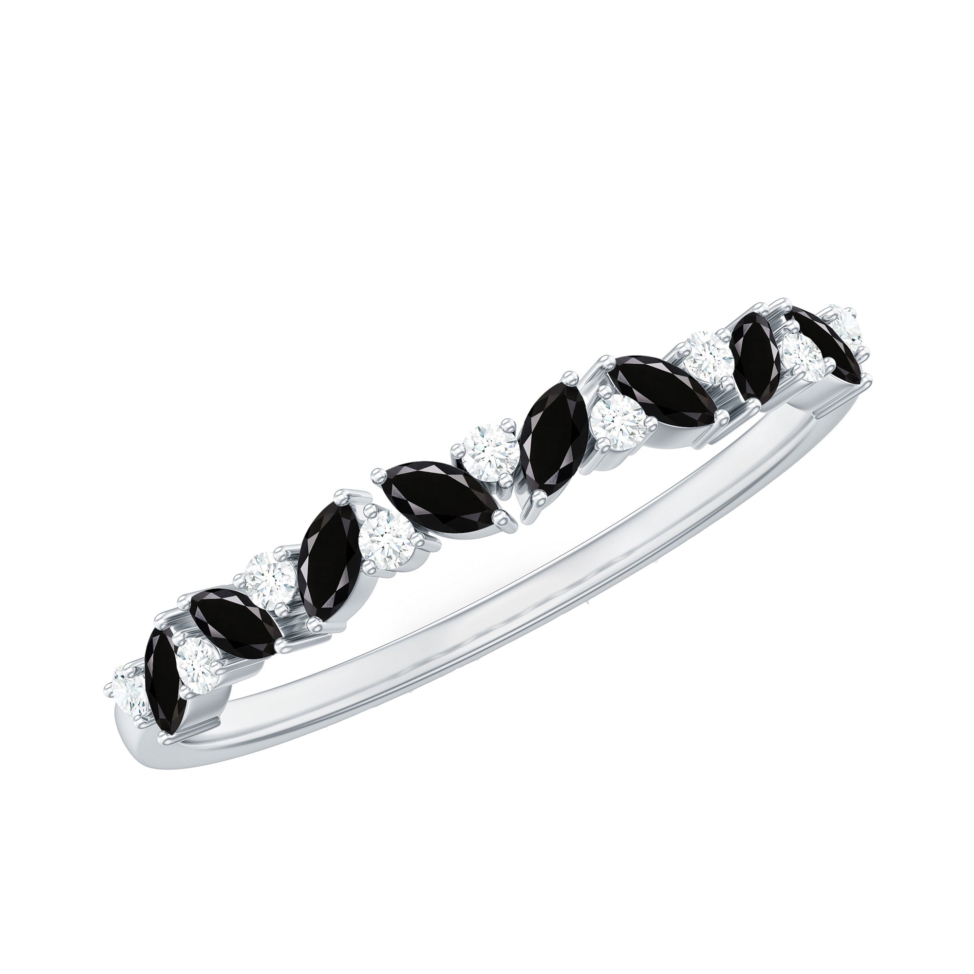 Natural Marquise Black Spinel Diamond Half Eternity Ring