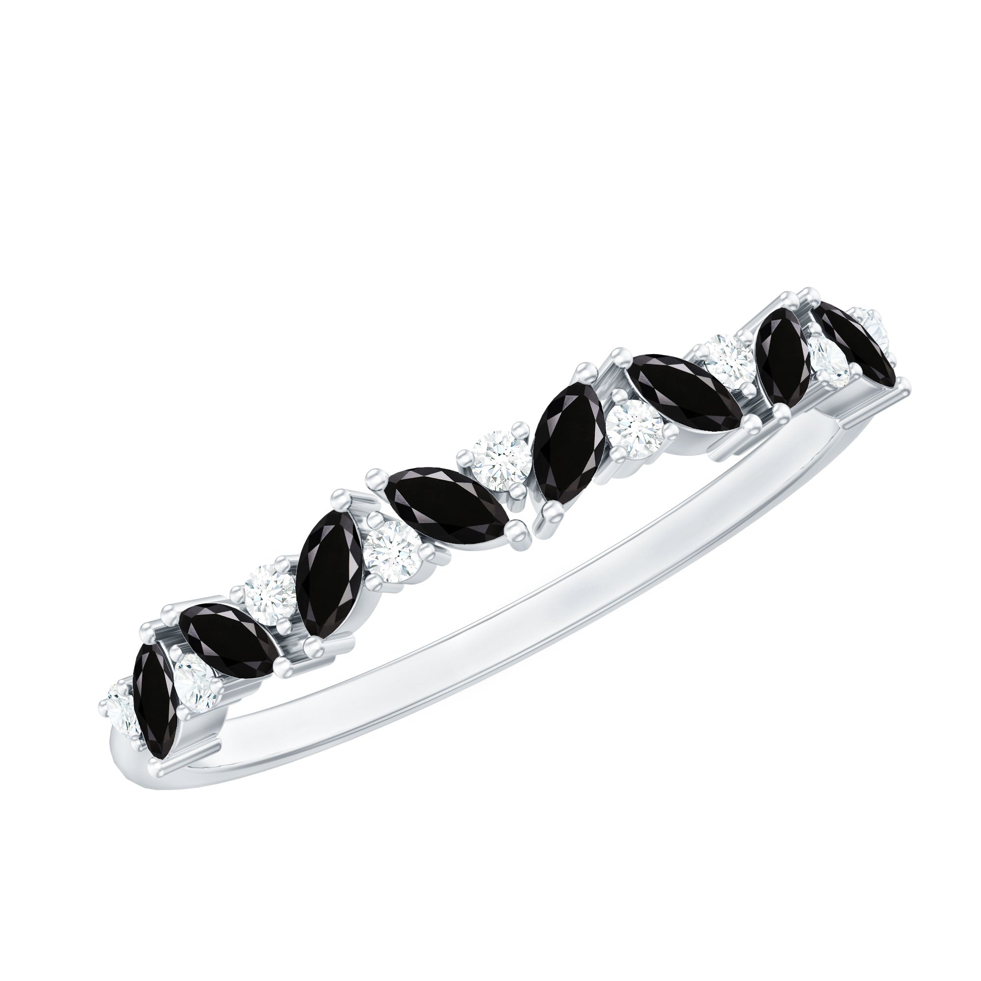 Minimalist Black Onyx and Diamond Half Eternity Ring