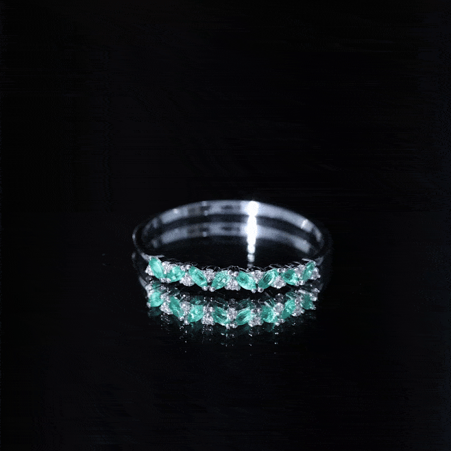 Marquise Emerald and Diamond Half Eternity Ring AAA - Rosec Jewels