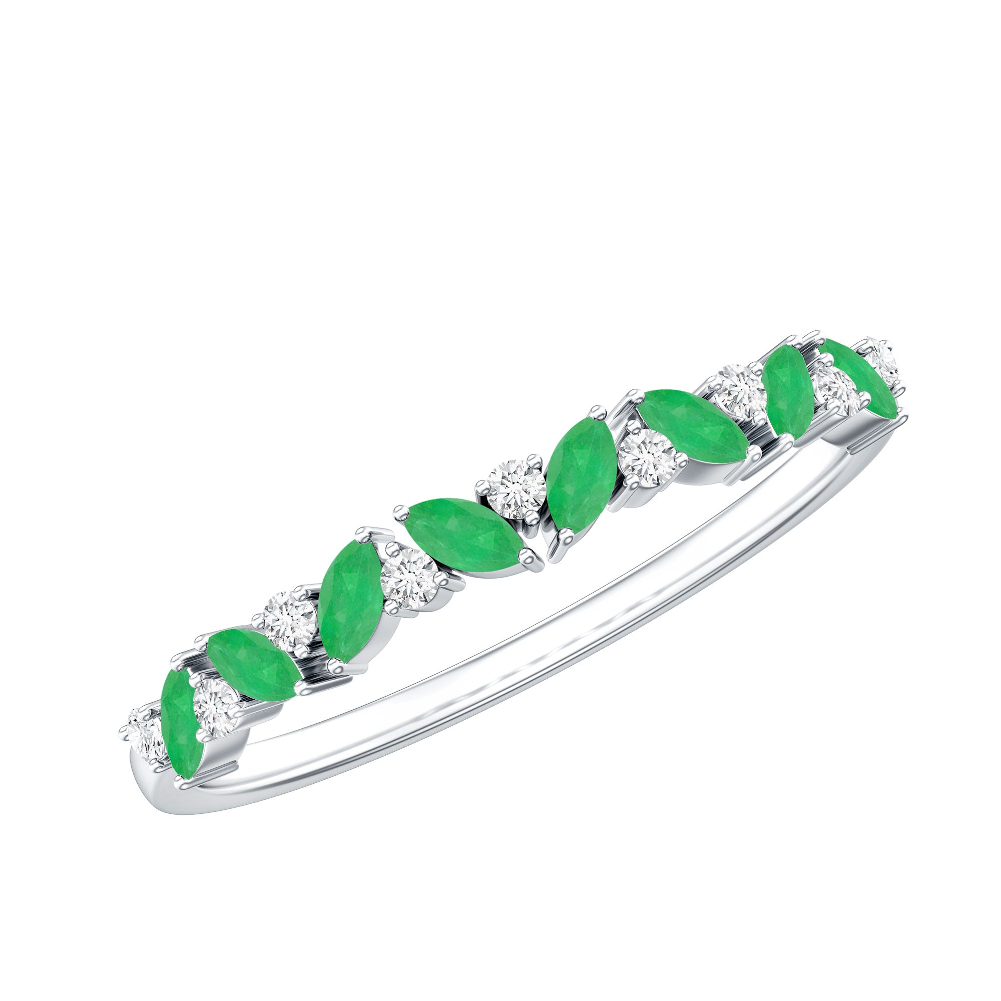Marquise Emerald and Diamond Half Eternity Ring AAA - Rosec Jewels