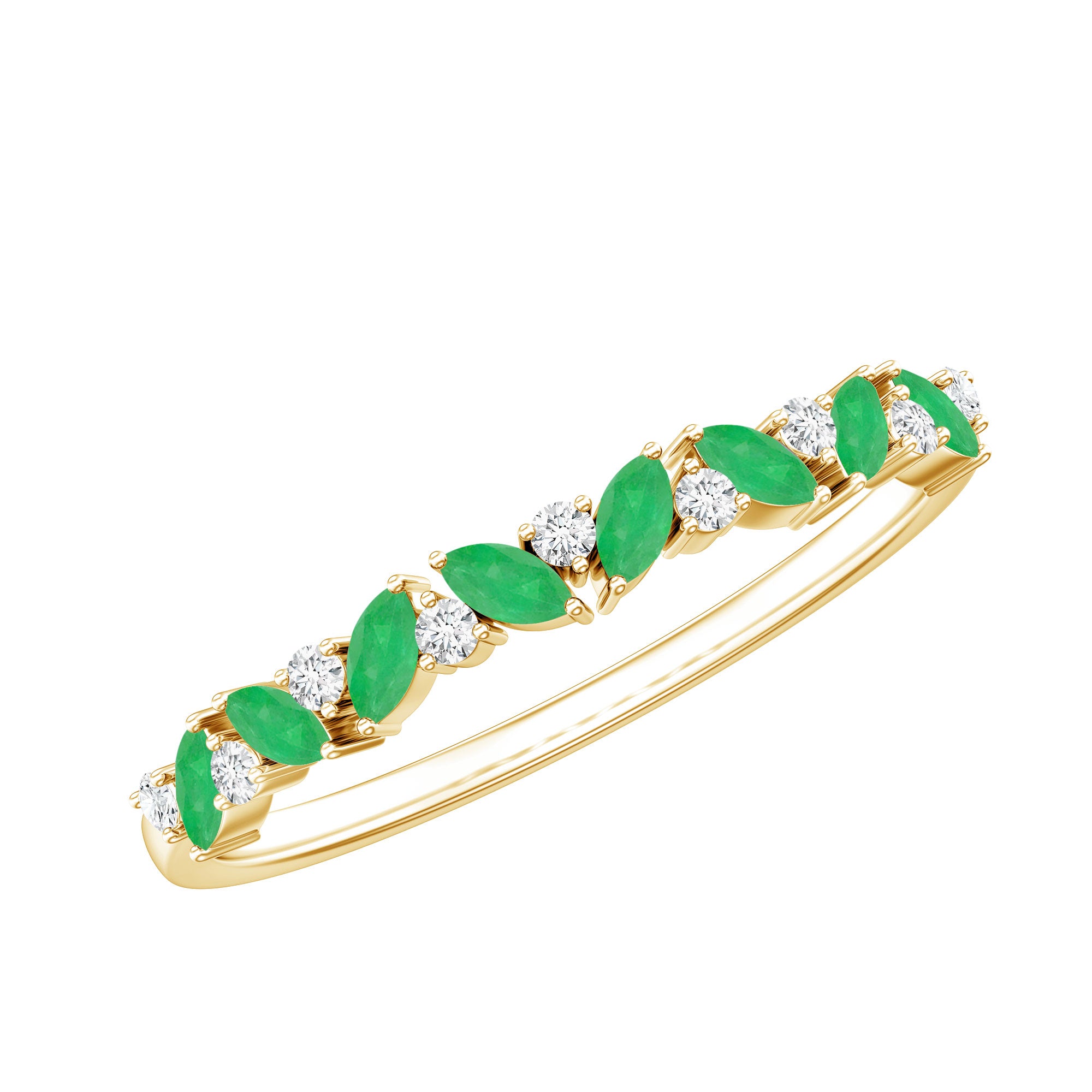 Marquise Emerald and Diamond Half Eternity Ring AAA - Rosec Jewels