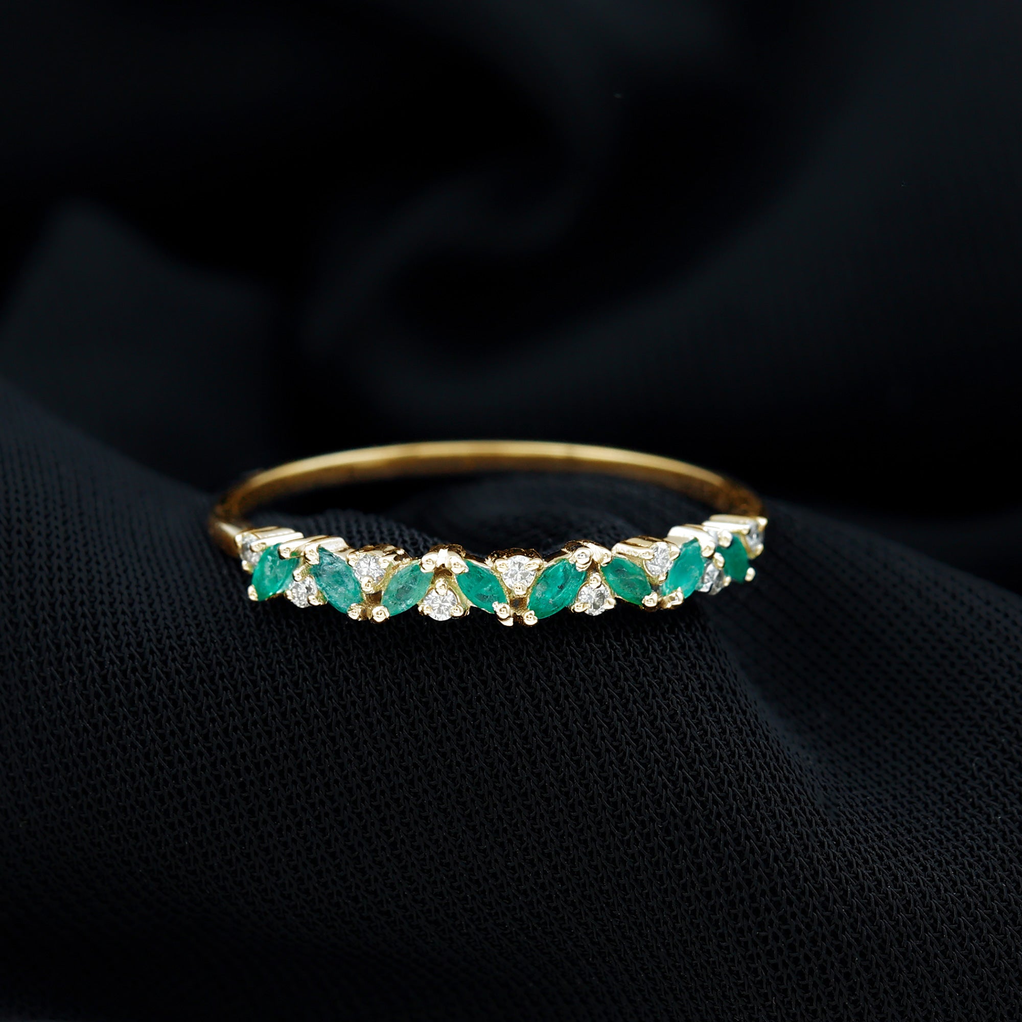 Marquise Emerald and Diamond Half Eternity Ring AAA - Rosec Jewels
