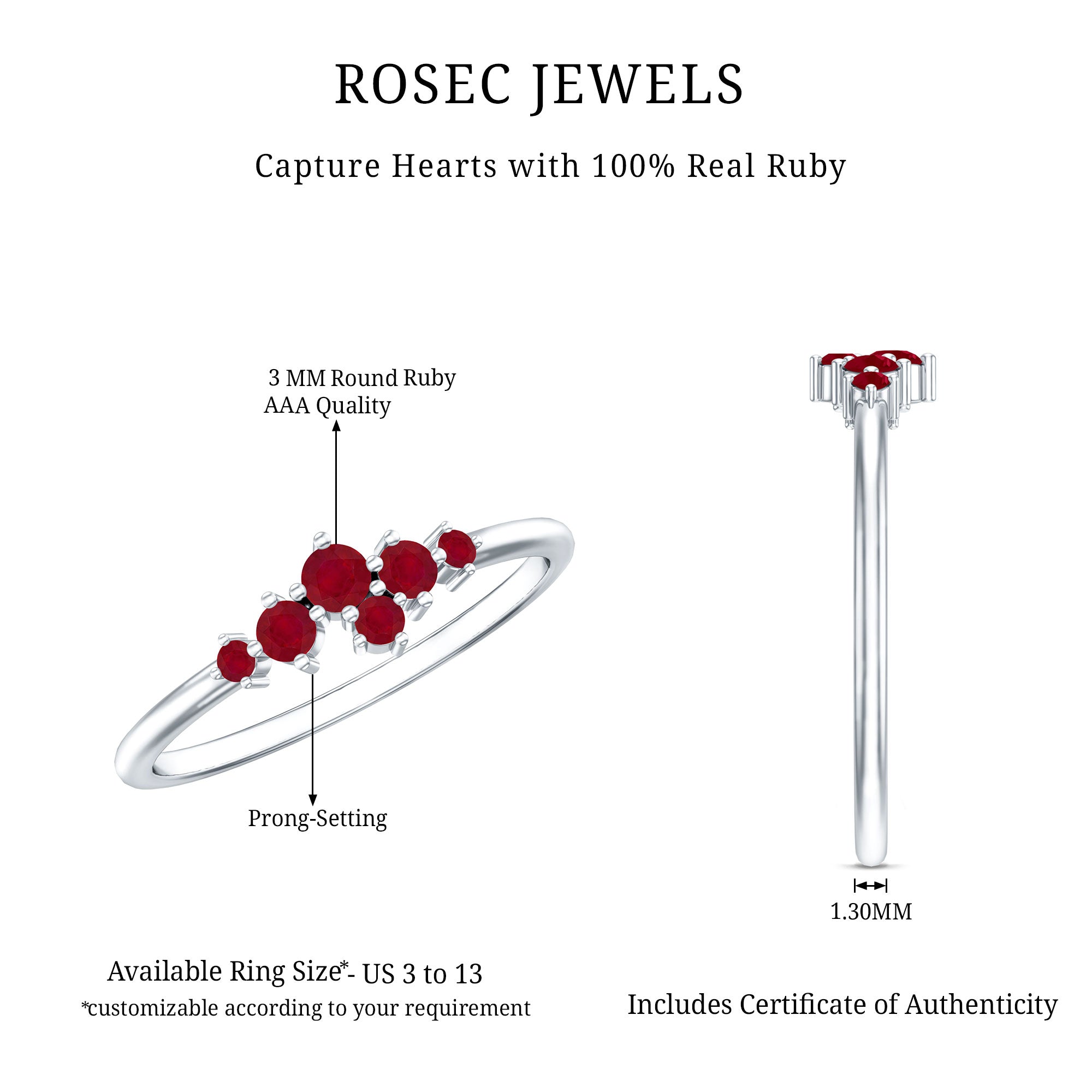 Natural Ruby Cluster Promise Ring for Women AAA - Rosec Jewels