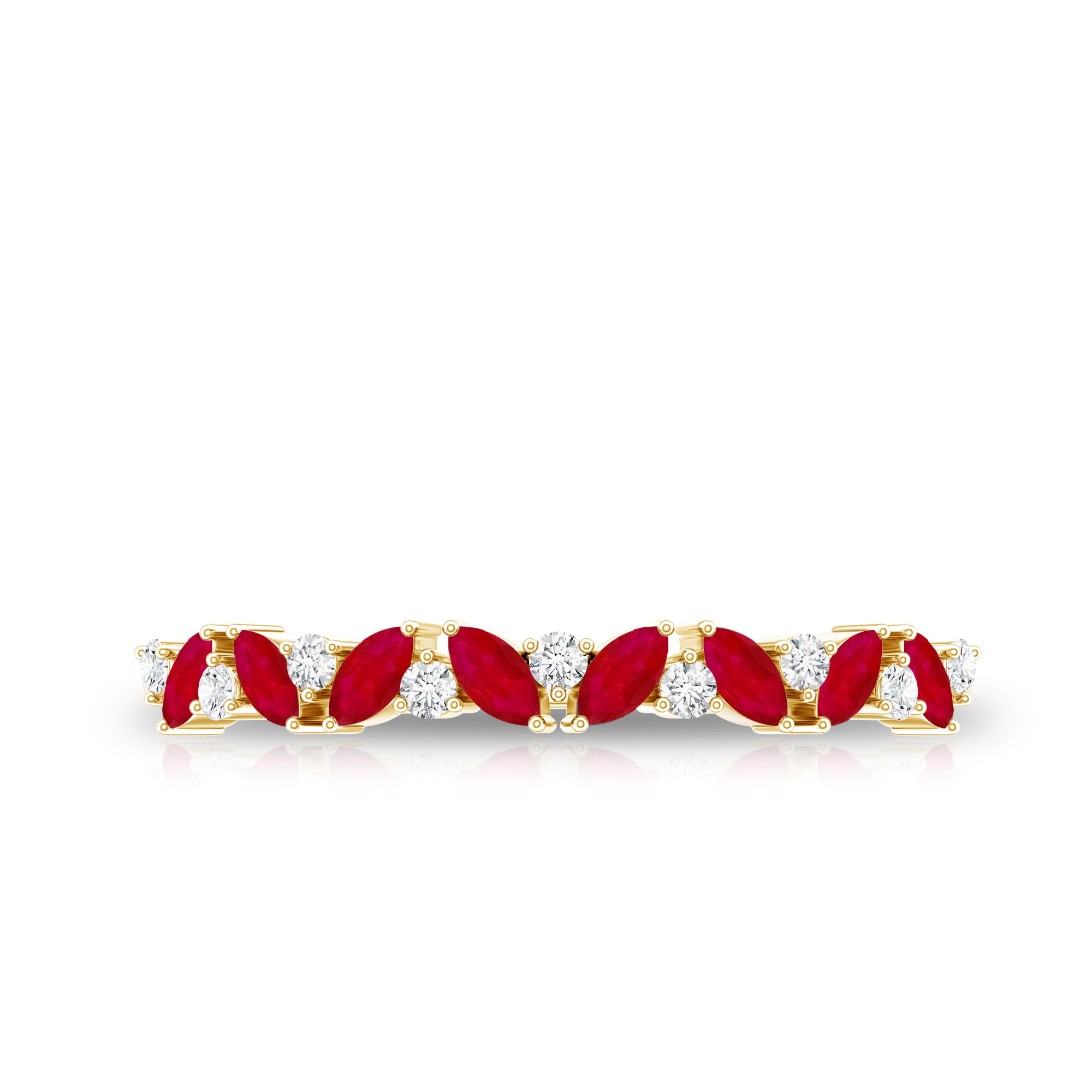 Rosec Jewels-Natural Marquise Ruby Half Eternity Ring with Diamond