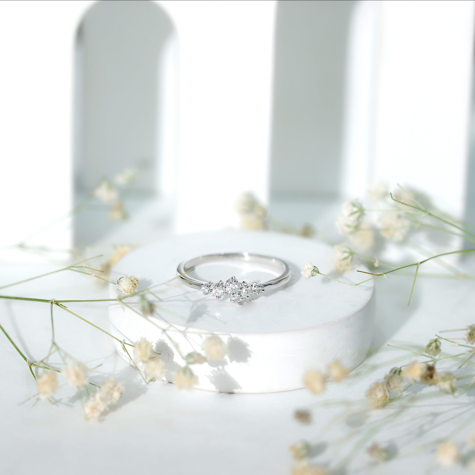 Certified Moissanite Cluster Promise Ring D-VS1 - Rosec Jewels