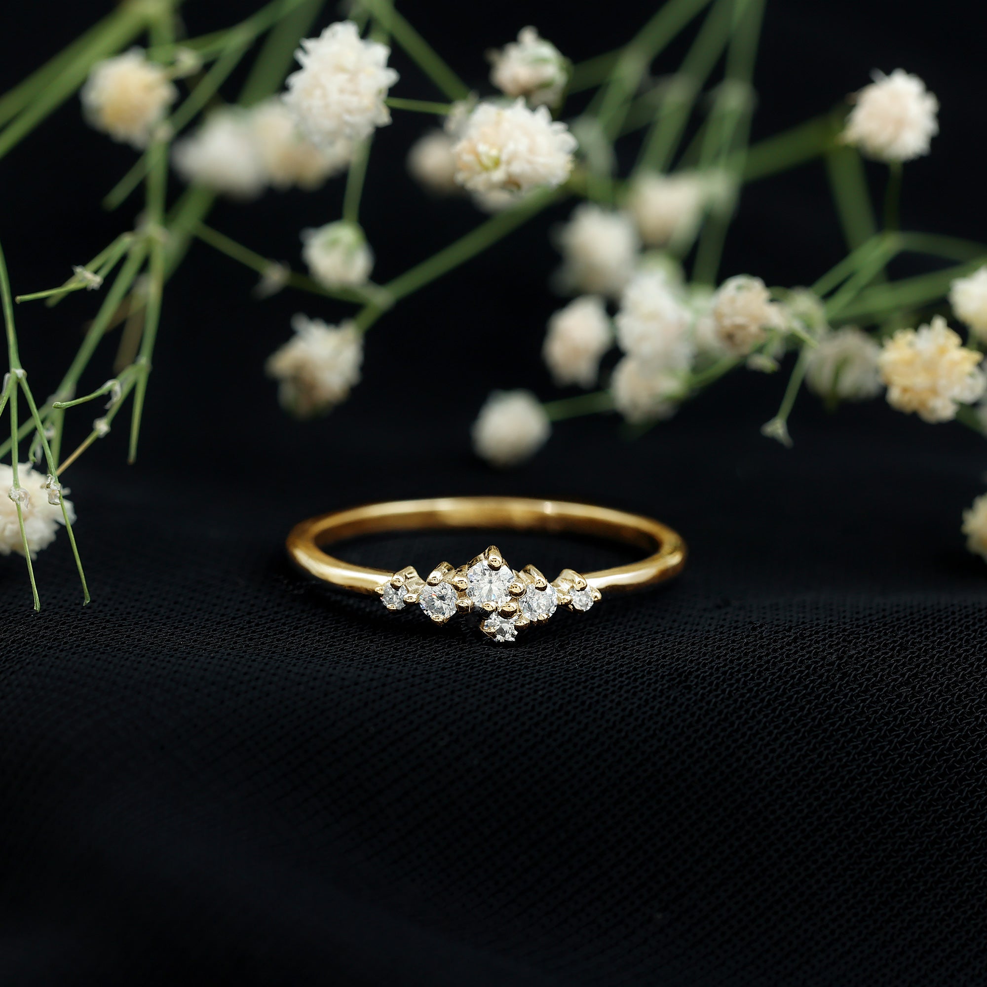 Certified Moissanite Cluster Promise Ring D-VS1 - Rosec Jewels