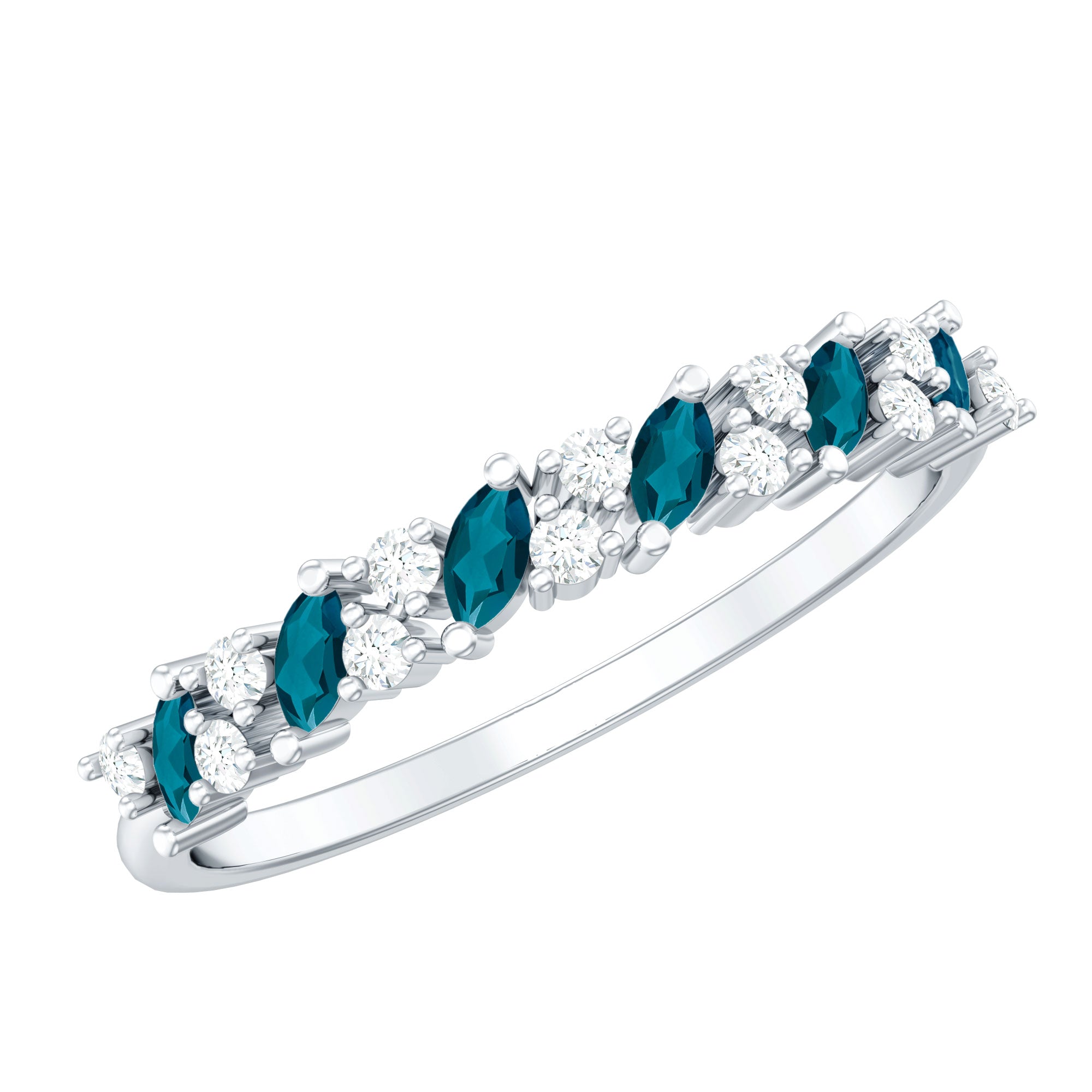 Marquise London Blue Topaz Anniversary Ring with Diamond AAA - Rosec Jewels