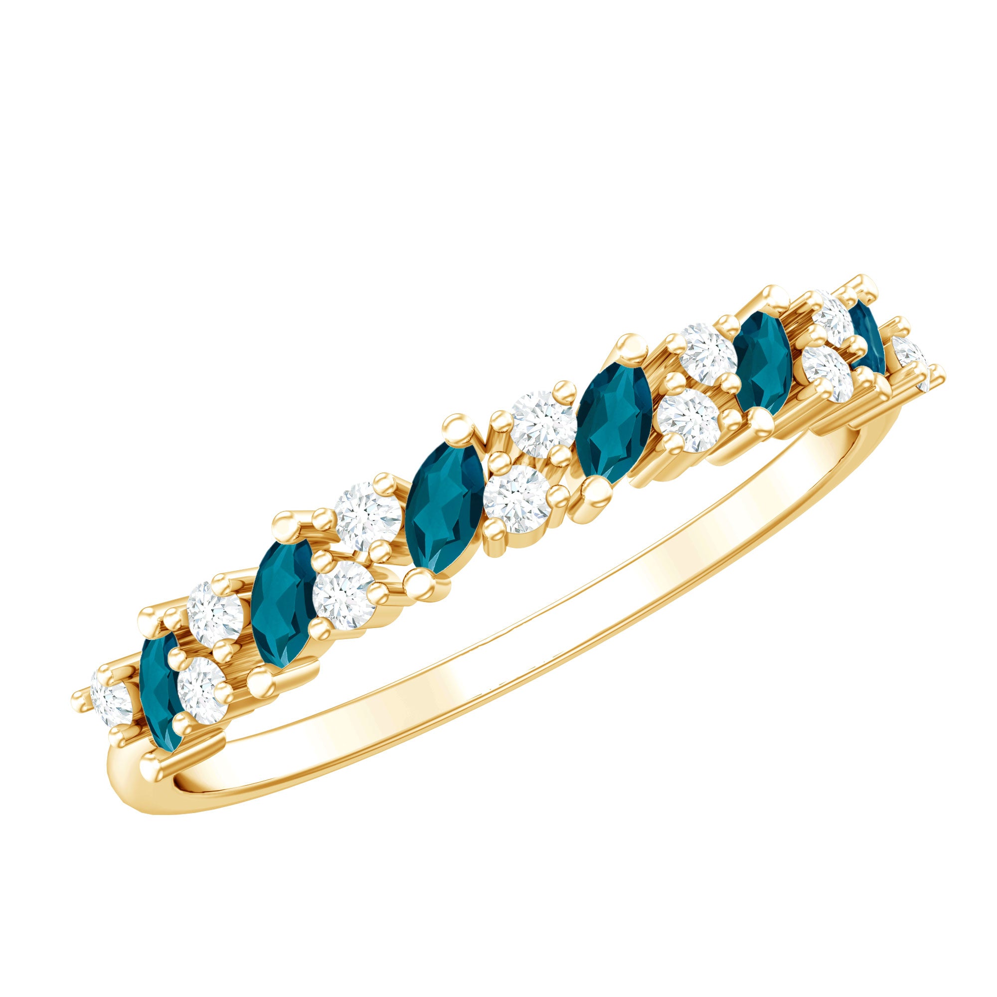 Marquise London Blue Topaz Anniversary Ring with Diamond AAA - Rosec Jewels