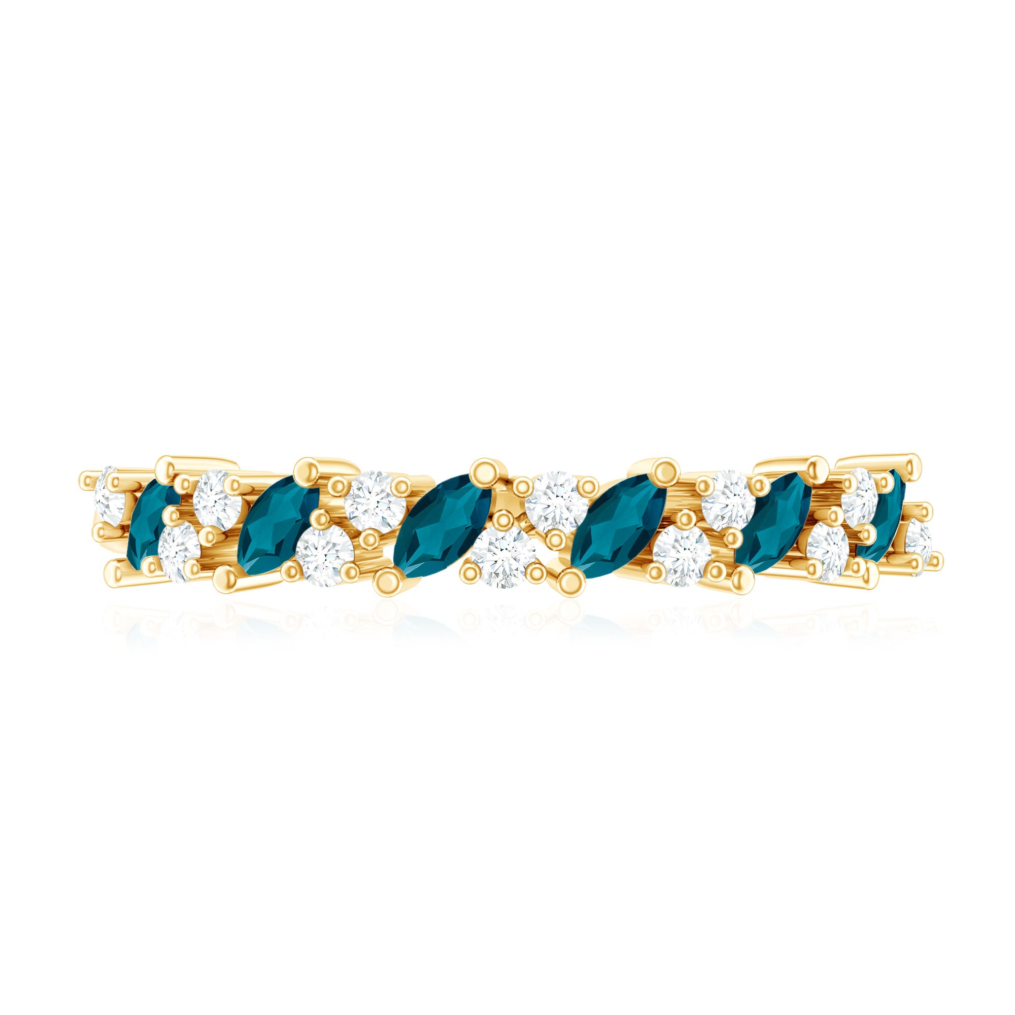 Marquise London Blue Topaz Anniversary Ring with Diamond AAA - Rosec Jewels