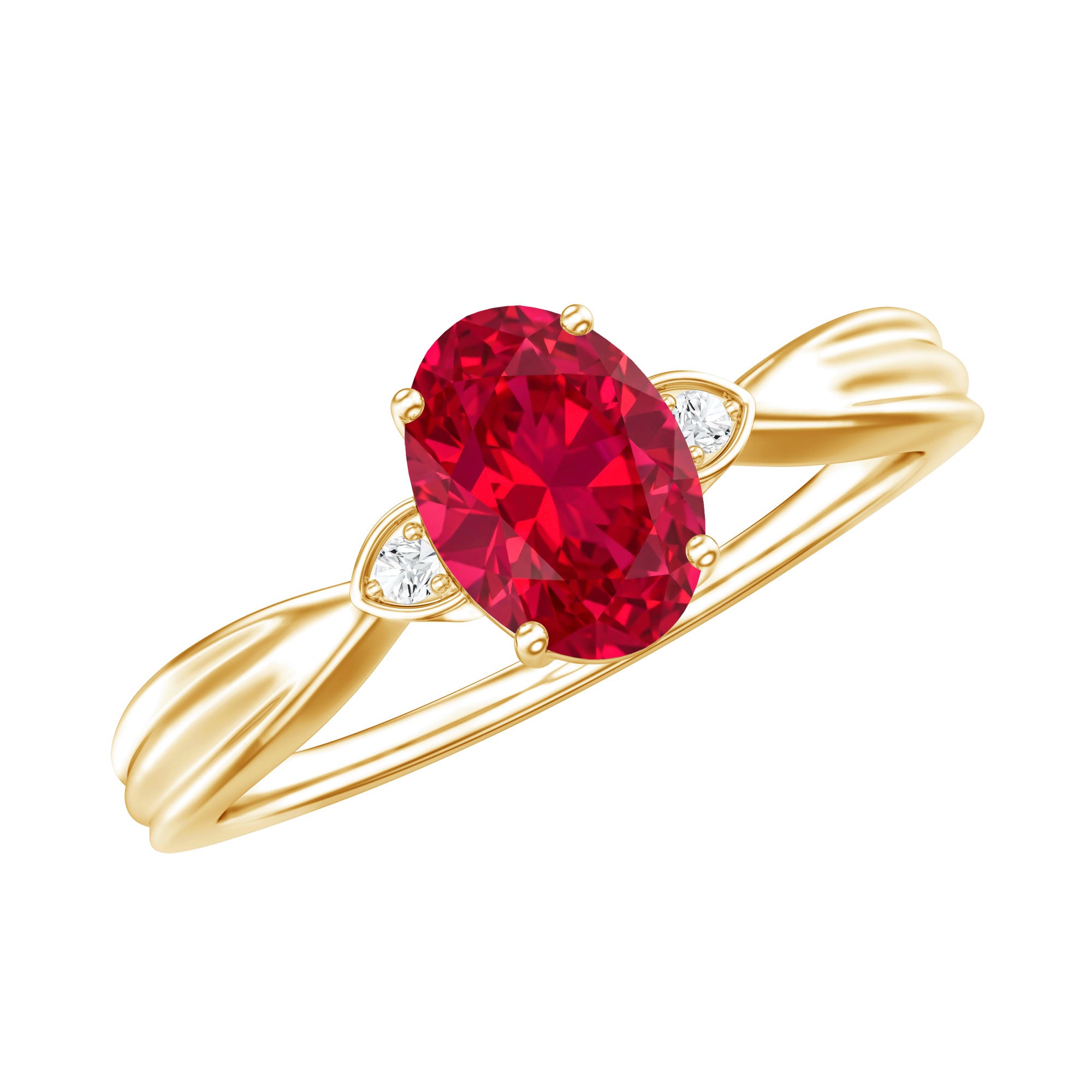 Oval Shaped 1.5 Carat Lab Created Ruby Solitaire Engagement Ring AAAA - Rosec Jewels
