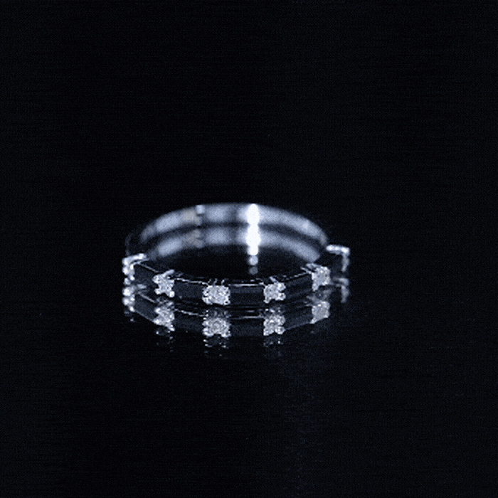 Certified Baguette Lab Grown Black and White Diamond Half Eternity Ring AAAA ( Synthetic ) - Rosec Jewels